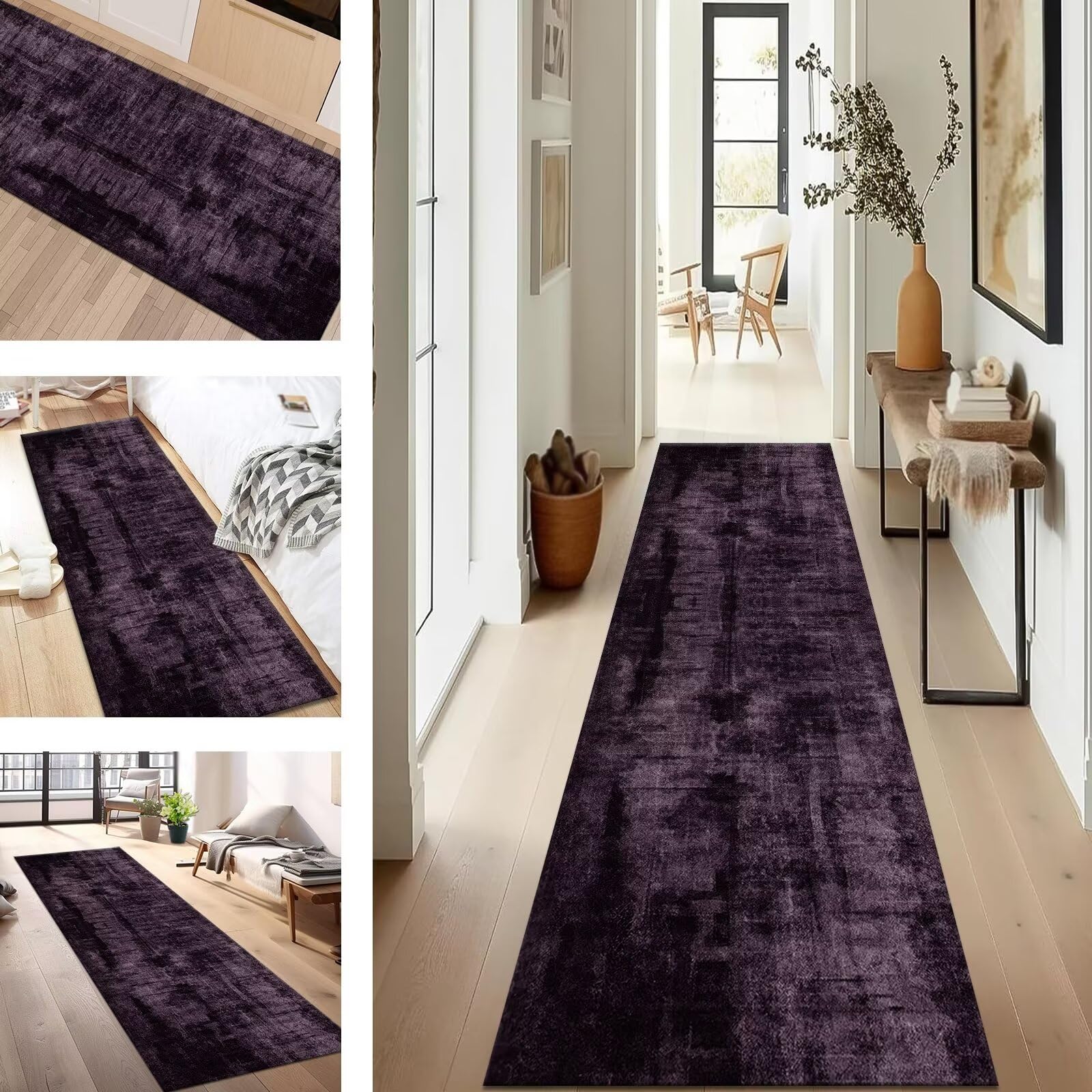 Tapis de couloir violet et noir abstrait pour réchauffer l'ambiance du salon et de la chambre