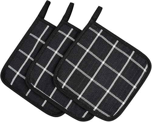 Miniatura 2 de Posavasos 100% algodón para cocina de uso diario, resistente al calor, para cocinar y hornear, juego de 3 rayas grises