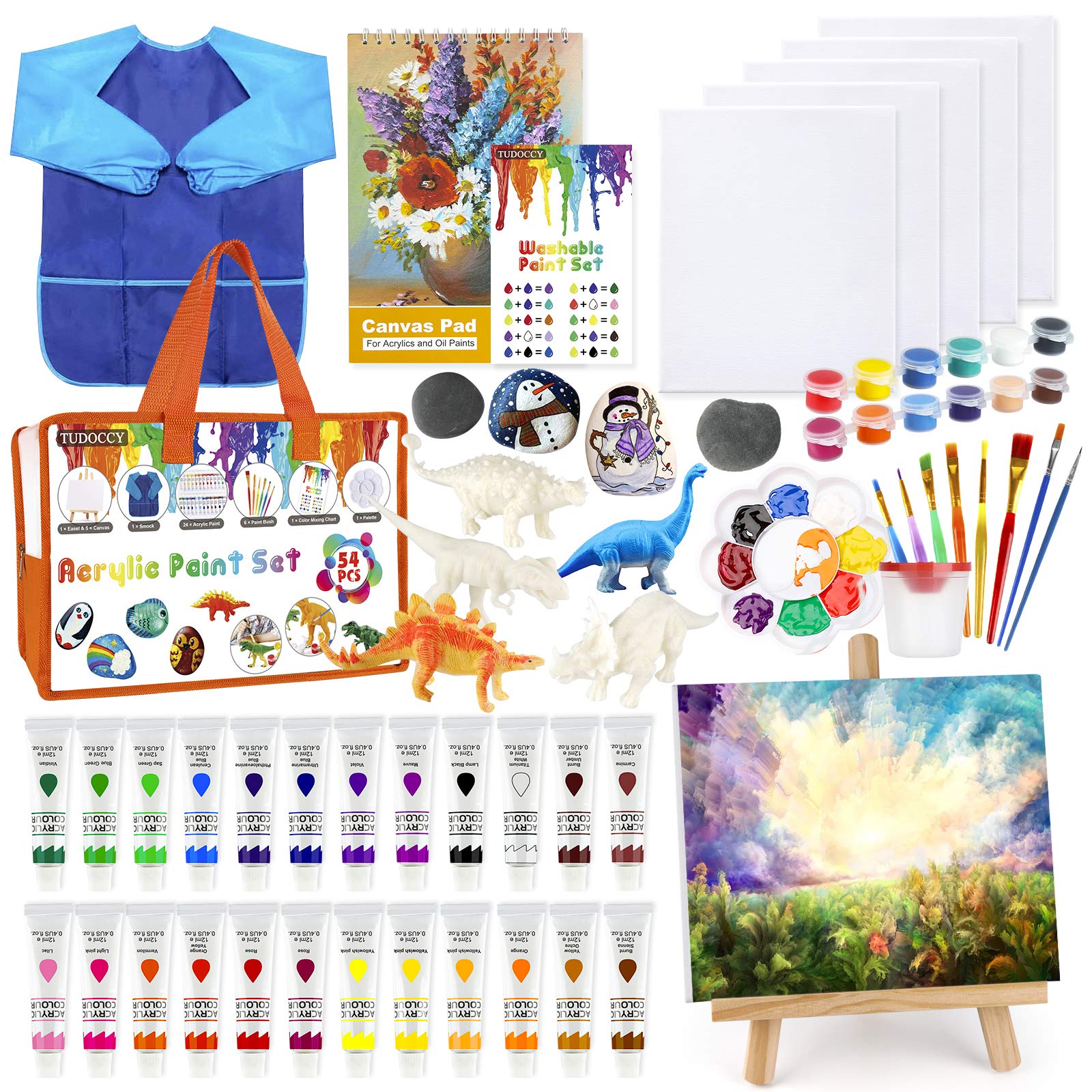 Buy Kids Paint Set 55pcs Acrylic Paint Set with Rock Painting Set & Dinosaur Painting Kit for