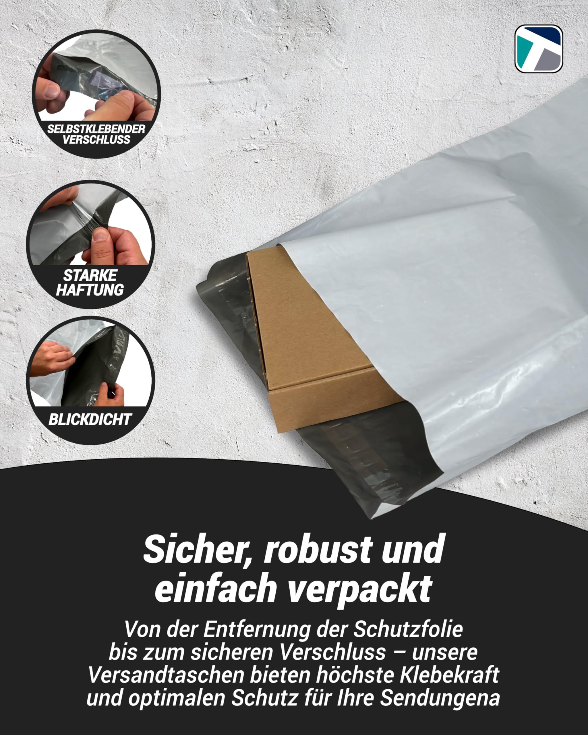 100 Stück Folienversandtaschen - strapazierfähig, blickdicht, reißfest, Polyethylen (LDPE), ideal für Kleidung, Dokumente und vieles mehr (50 µm - 450 x 550 mm)