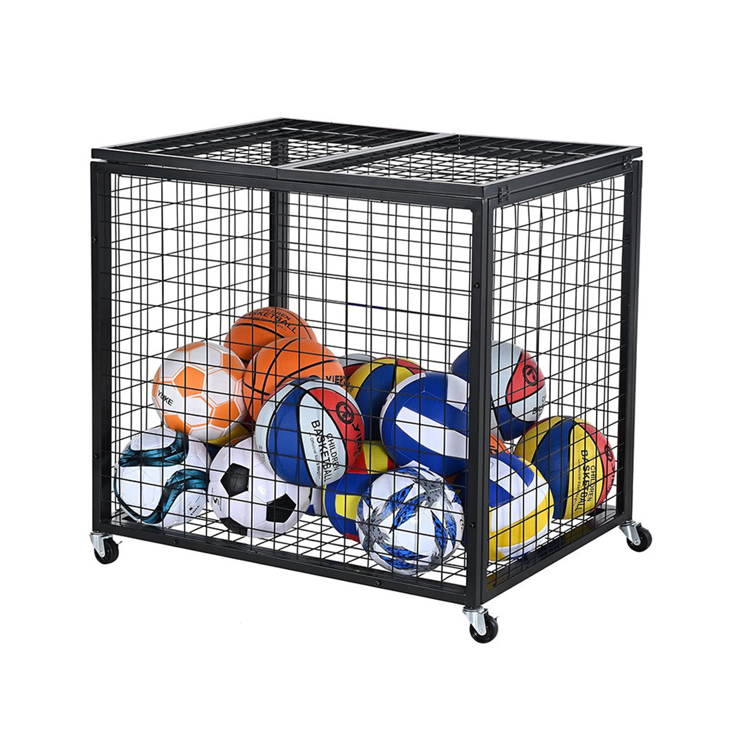 Relaxdays carrito para balones negro, jaula fútbol/baloncesto | 4 ruedas con freno, 81,5x85x66 cm, con cerradura