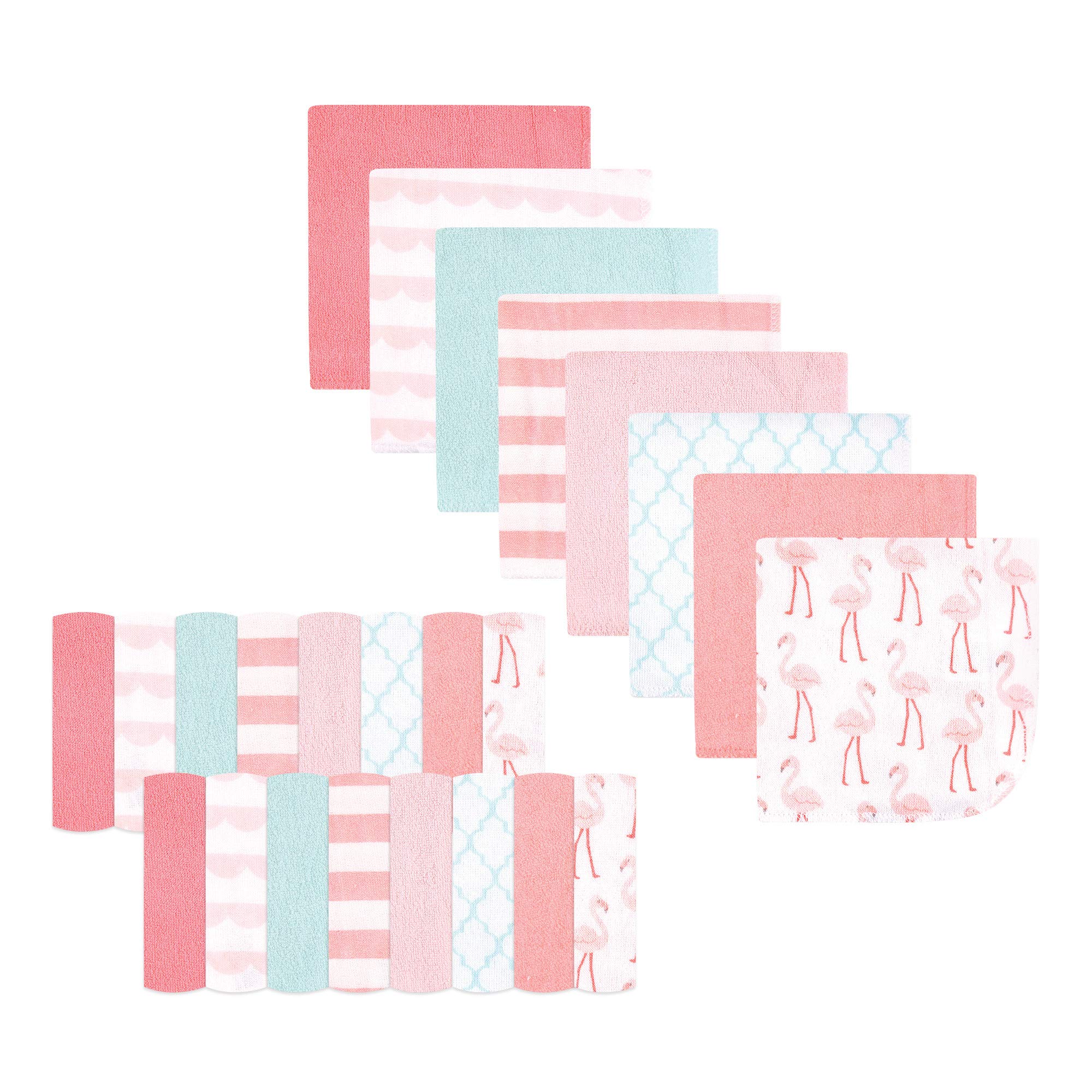 Hudson Baby Unisex Baby Rayon from Bamboo Washcloth Bundle, Coral Flamingo, One Size