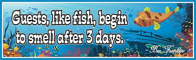 Benjamin Franklin Quote Sign - Guests Like Fish Begin to Smell After 3 Days - Underwater Coral Background - Home Decor, Wall Art, and Gifts - Nautical Inspiration