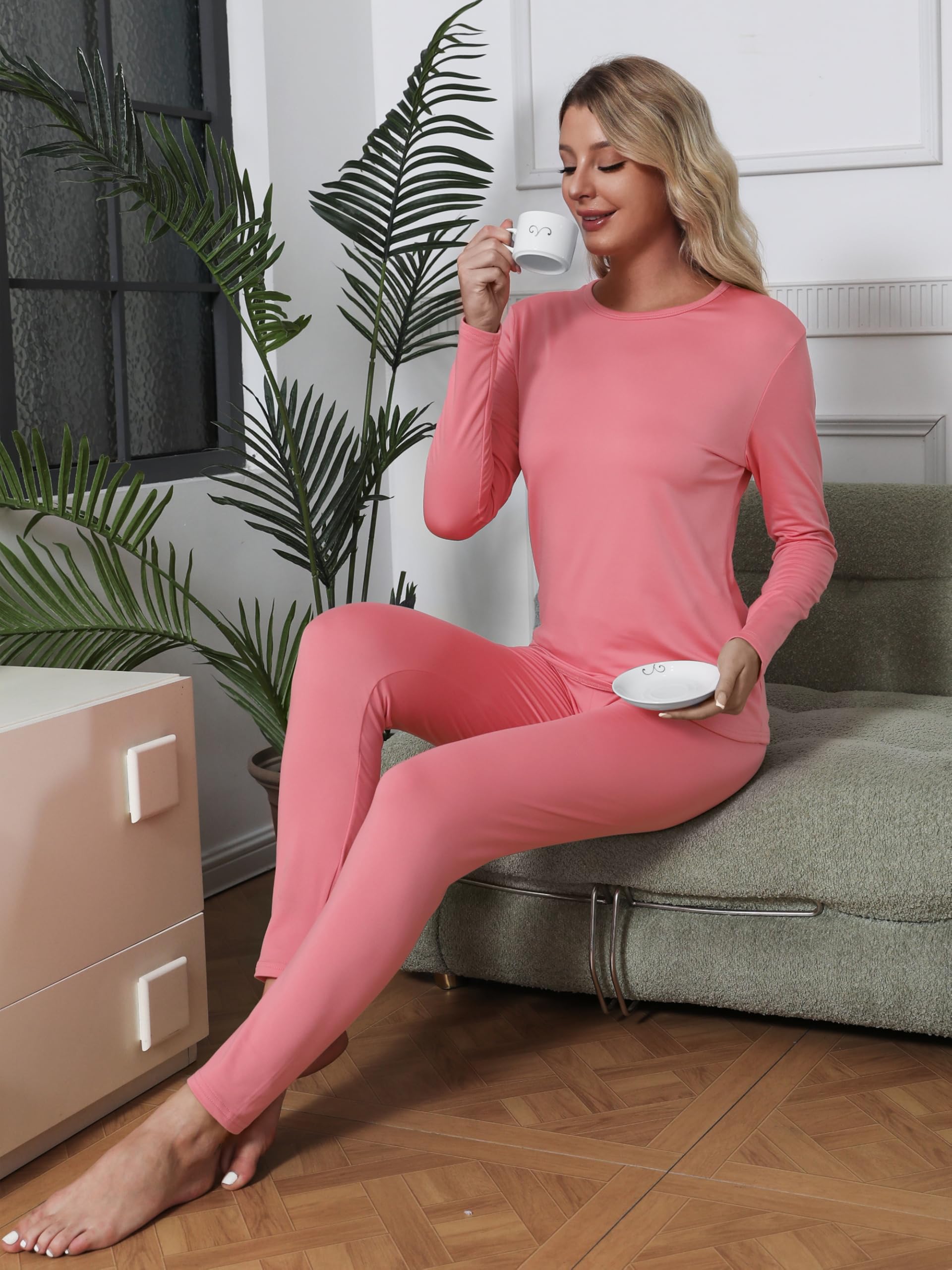 VZV 3 Set Thermal Underwear for Women, Long Sleeve Base Layer with Fleece Lined Women Thermals Top and Bottom Set