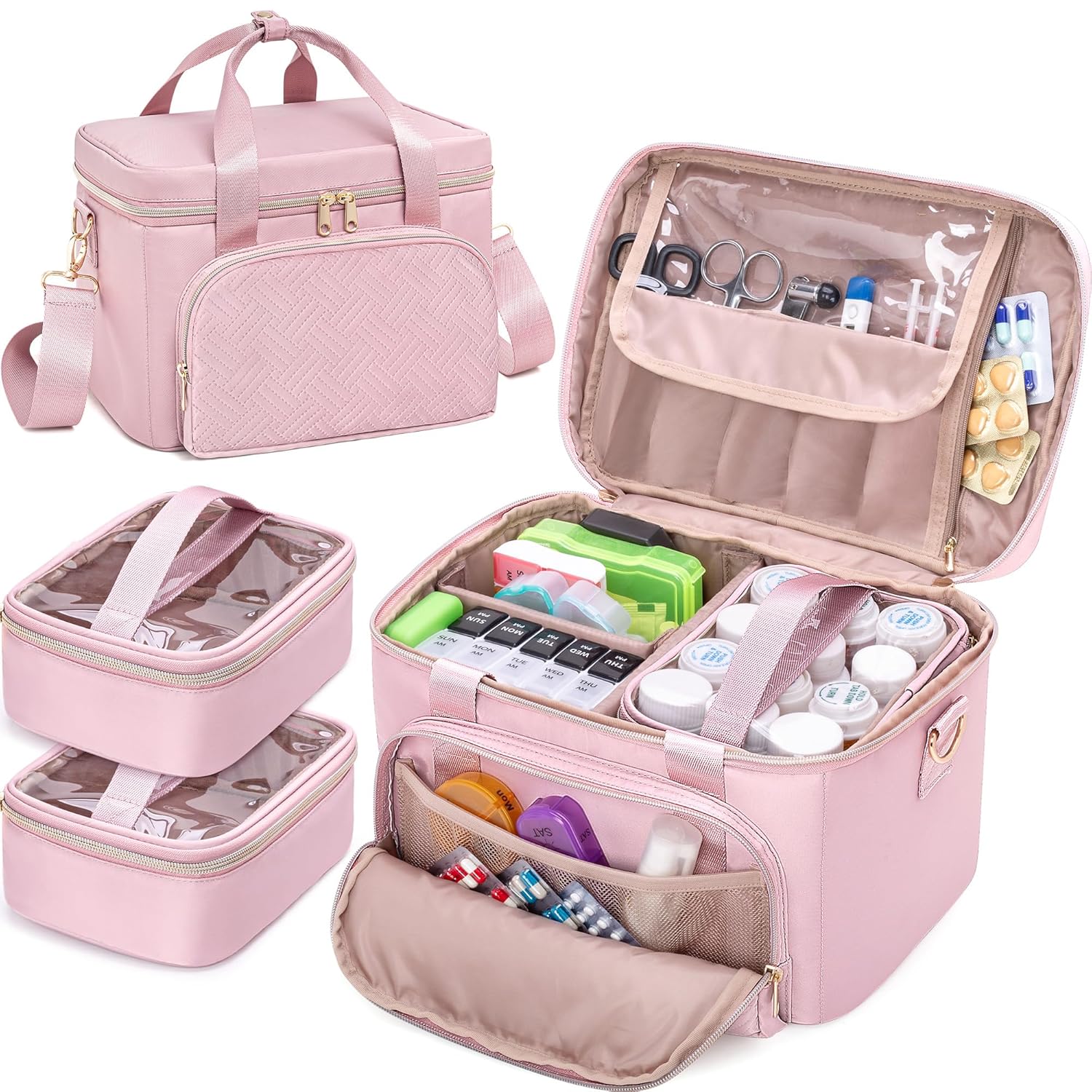 Medicine Storage Bag with 2 Medical Bags Pill Bottle Organizer Bag Empty First Aid Bag for Travel Home