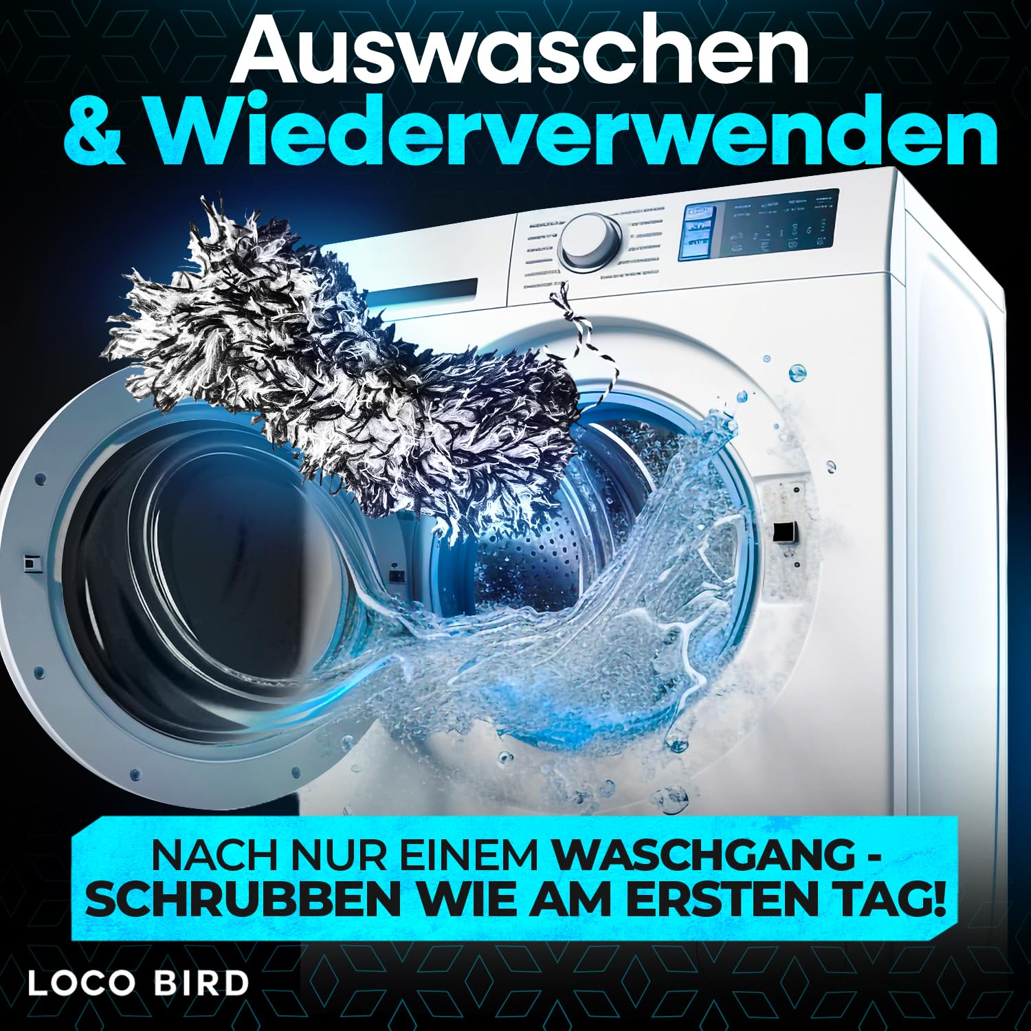 Loco Bird Szczotka do felg samochodowych z mikrofibry – delikatne czyszczenie wszystkich felg samochodowych – zestaw do mycia samochodu, szczotka do felg z mikrofibry, szczotka do felg aluminiowych