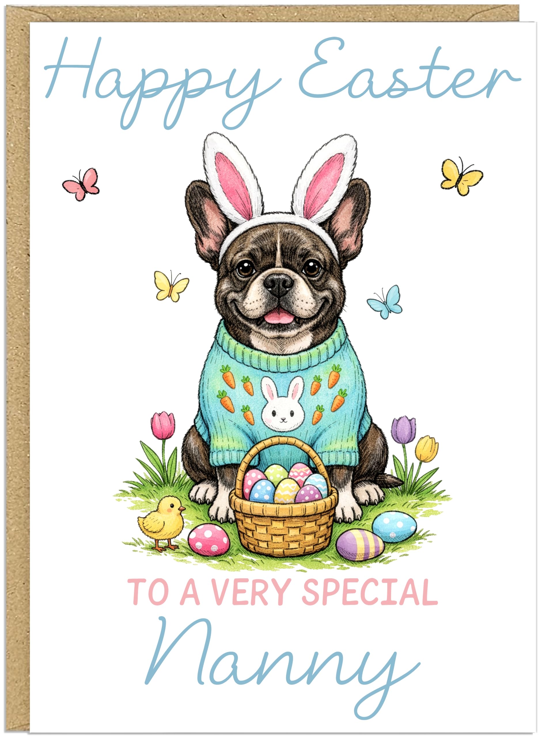 Personalised Fun Dog Breed Happy Easter Cards - Add Own Custom Name on Banner 20 Designs Family Easter Dogs Doggy Lover Gift A5 Greeting Celebration Card (French Bulldog)