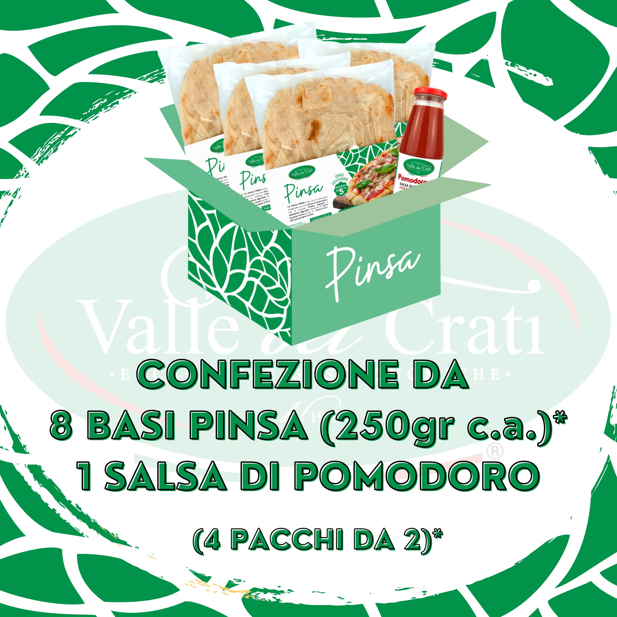Valle del Crati Boîte de Pinsa avec 8 bases de Pinsa précuites et sauce tomate | Pinsa prêt en 5 minutes, Levain long, Produit en Calabre, 250g Artisan Pinsa Bases env.
