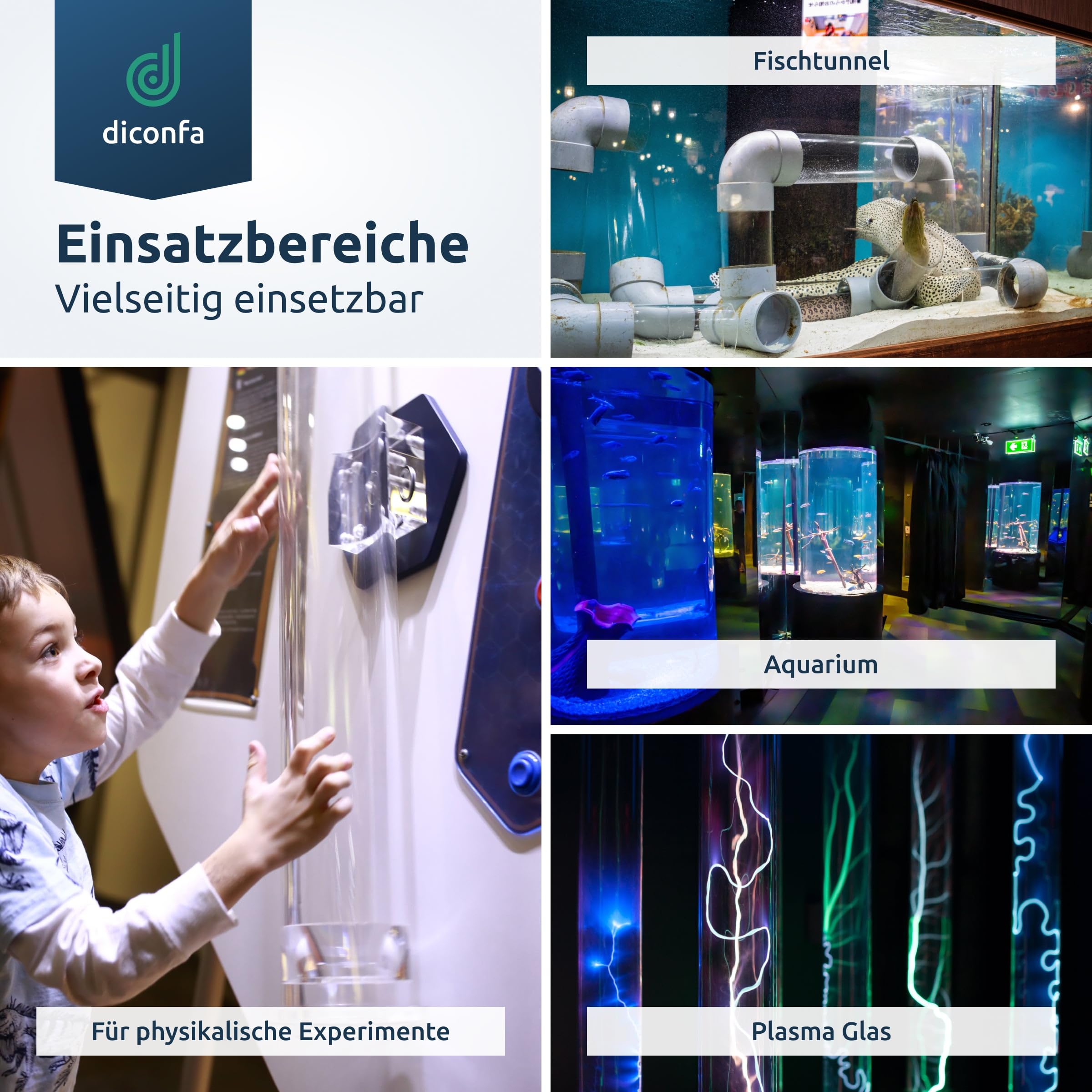 diconfa Acrylrohr Acrylglas Rohr glasklar - Ø 5 bis 500mm - LÄNGE 1550mm bis 2000mm - AUSWAHL: Durchmesser 50/46mm x 1550mm (155cm 1,55m) - Farblos Kunststoff Dekoration Messebau Beleuchtung Möbel