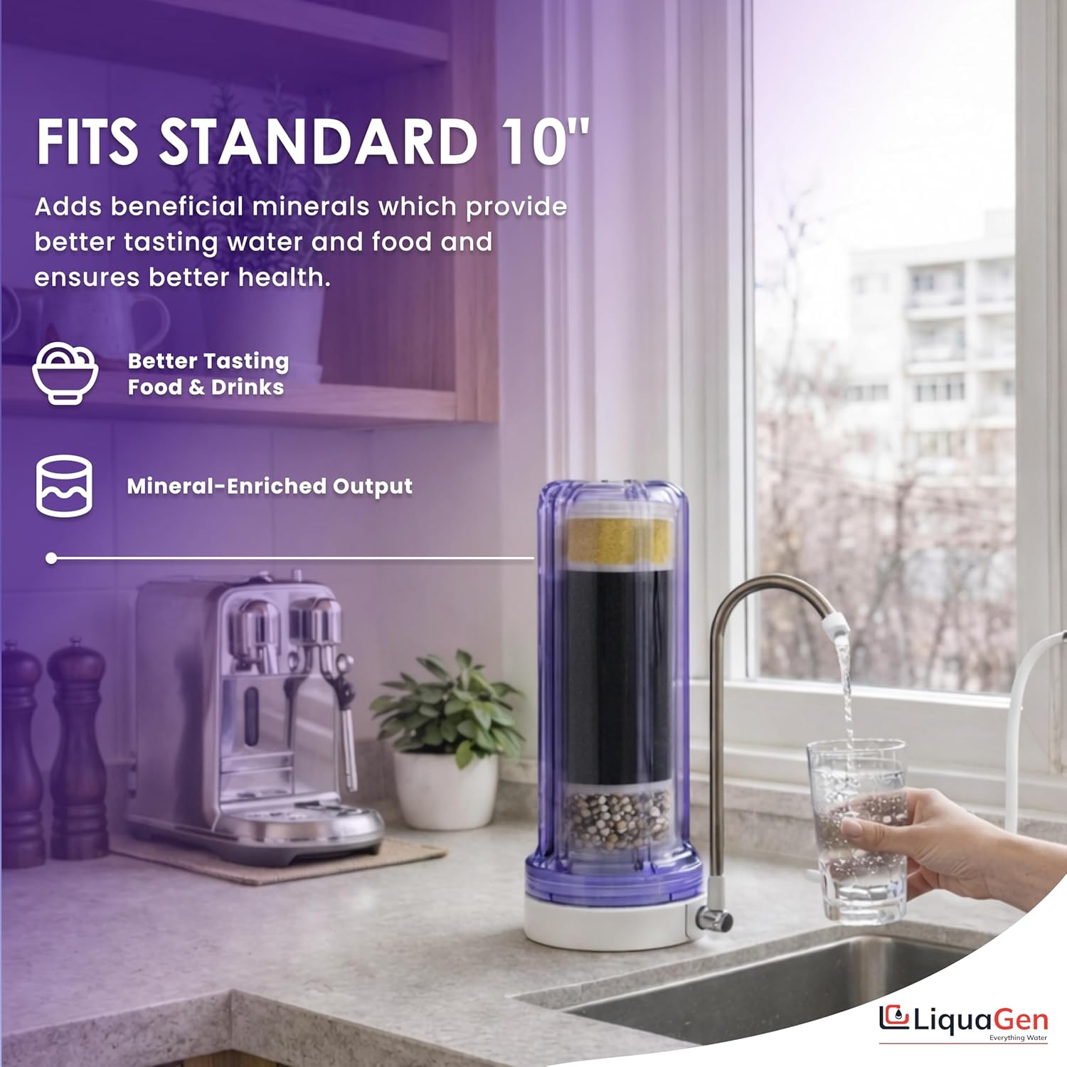 LiquaGen Alkaline Water Filter Cartridge – pH Balance & Mineral Restoration – Universal Drop-In Replacement for Reverse Osmosis Systems – Fits 10" Standard Canister Housings