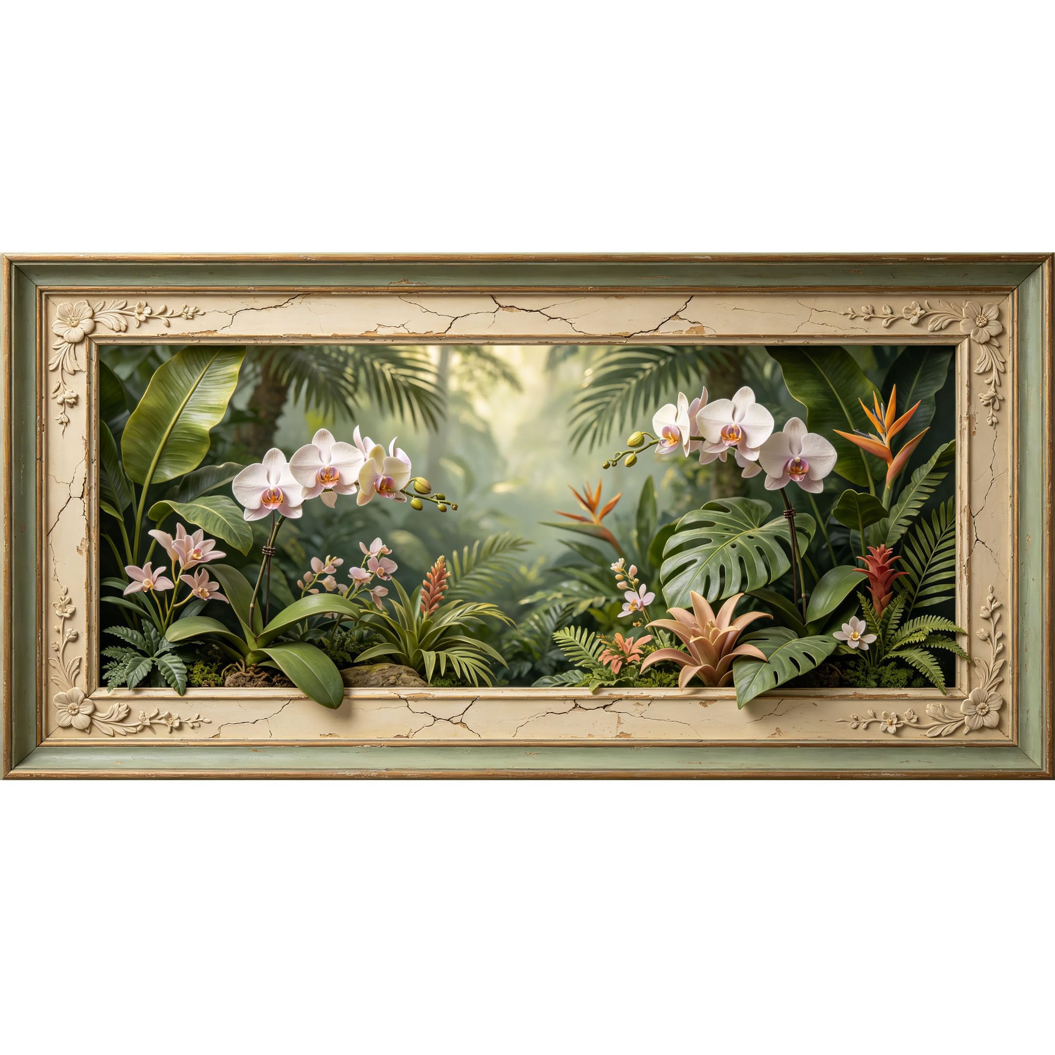 Agglomerix 3D Framed Wall Art Orchid Strelitzia Monstera Palm Botanical Tropical Large Size SelfAdhesive Removable Wall Decor Prints Artwork for Living Room Bedroom Office