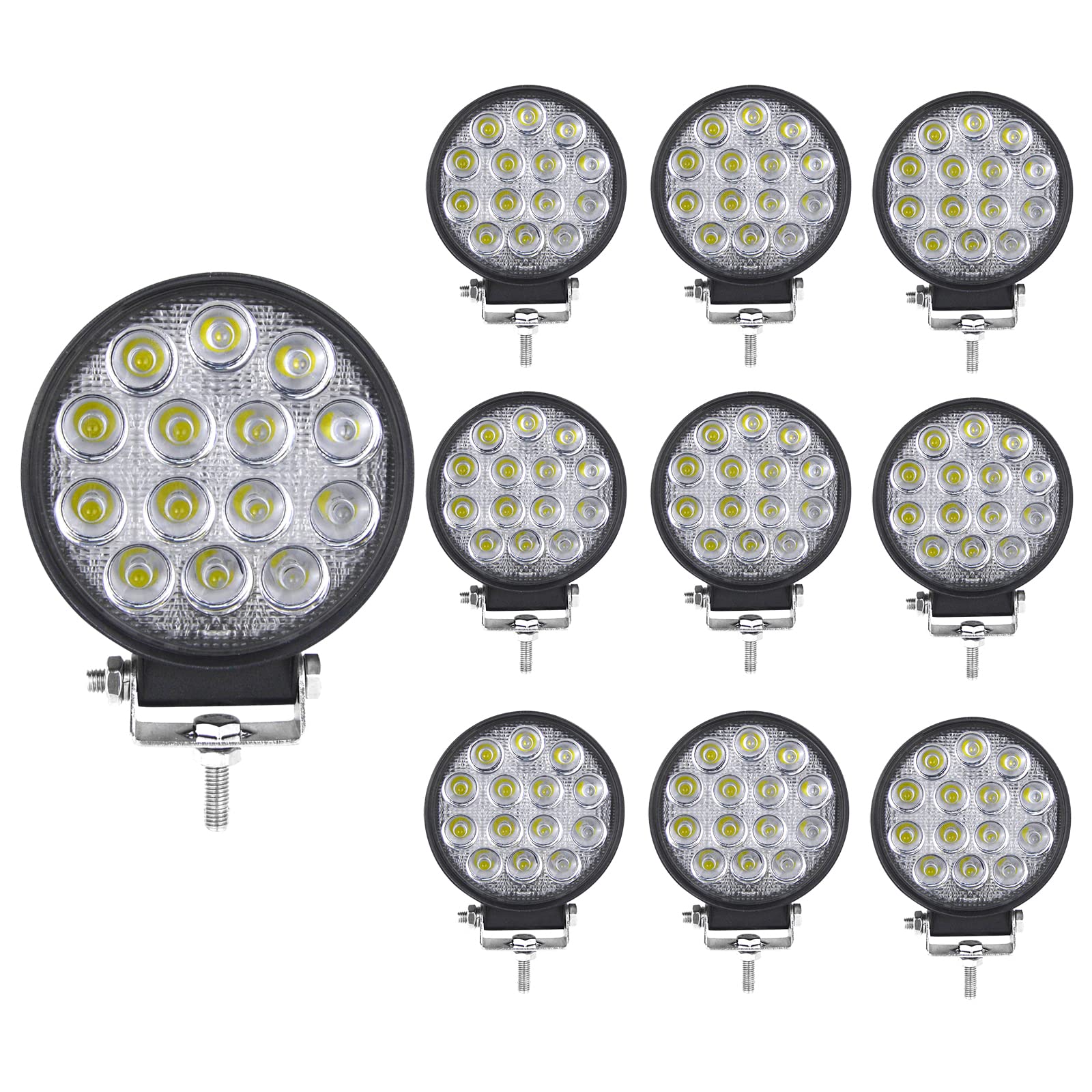 RIGIDON Okrągłe oświetlenie robocze LED, 10 szt., 42 W, wiązka powodziowa, 12 V, 24 V, lampa do samochodu, terenowego, łodzi, ciężarówki, 4 x 4 SUV, ATV, ciągników, koparki, 6000 K, białe, lampa