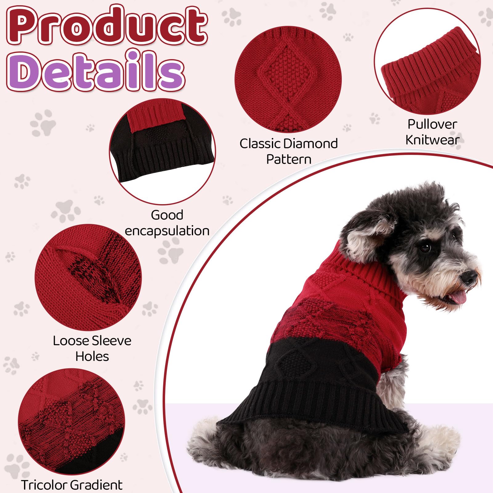 ASENKU Warm Dog Sweater for Small Medium Dogs,Pet Sweaters for Fall Winter Dog Clothing,Thicked Pullover Puppy Cat Turtleneck Sweater for Doggie Chihuahua Clothing - Image 2
