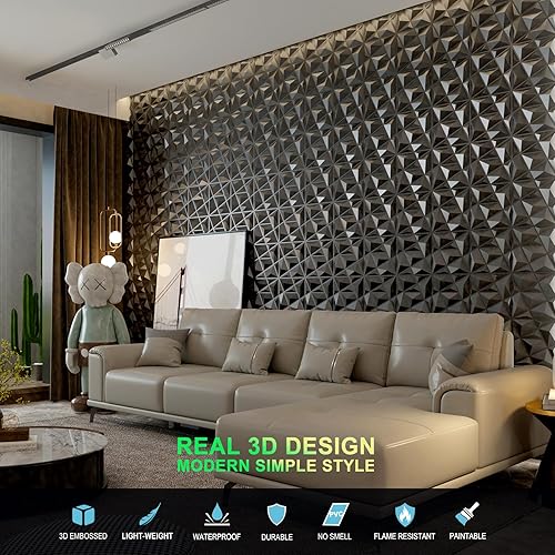 Miniatura 4 de MIX3D Paquete de 33 paneles de pared 3D, diseño moderno con textura de diamante para decoración de pared interior en sala de estar, dormitorio, sala