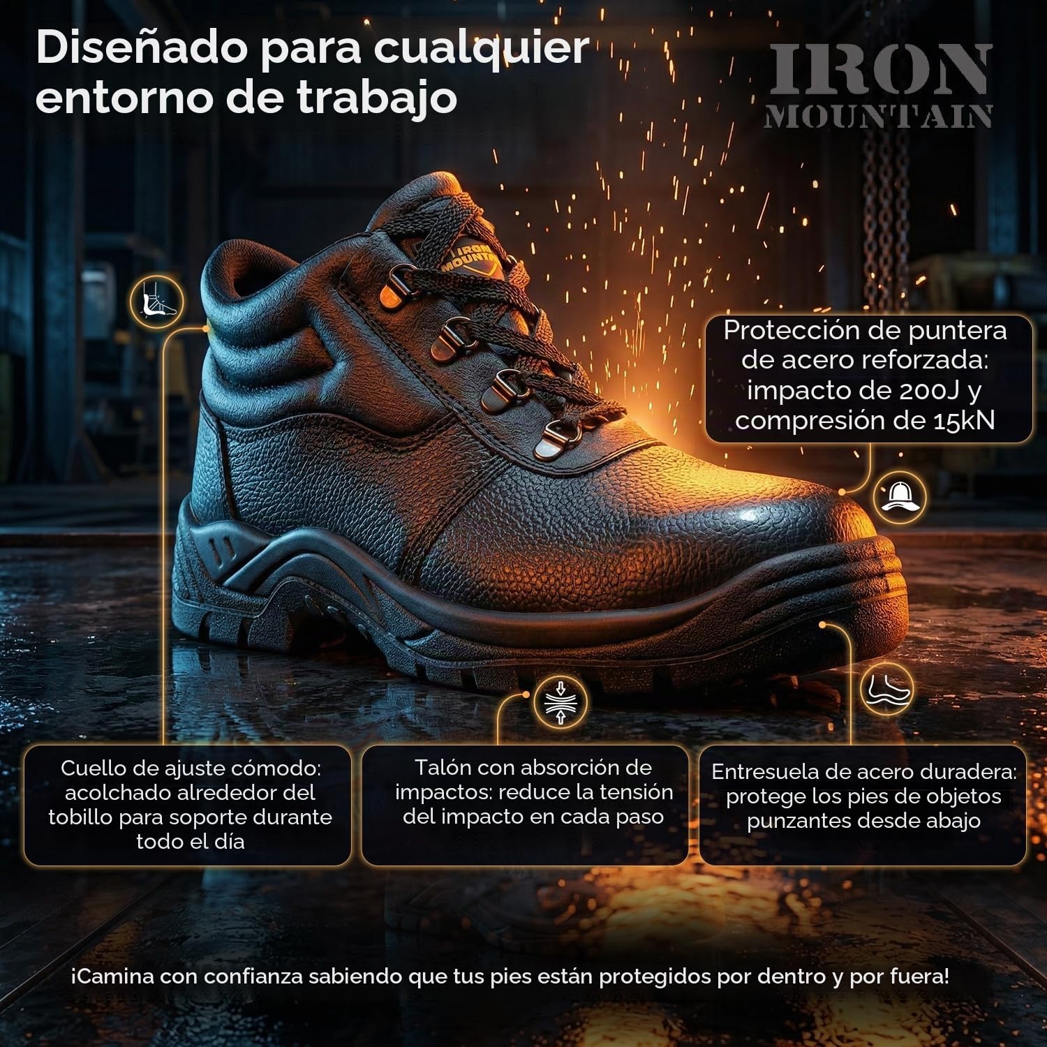 Iron Mountain Botas de Seguridad Impermeables Para Trabajo Y Servicios Públicos Bota de zapato S3 SRCHombre