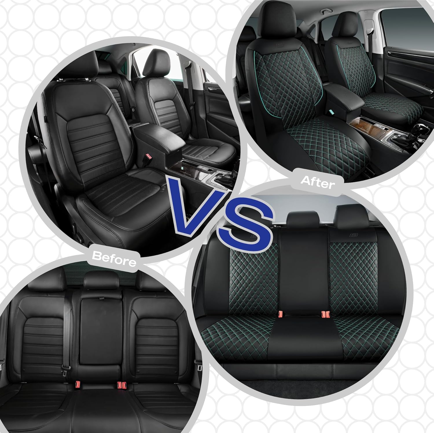 Skechers Car Seat Covers,Piping Luxury Faux Seat Covers,Waterproof Anti Slip Car Seat Protector Full Set,Car Accessories Airbag Universal Fit for Most Cars,Vans,Trucks,SUV,Mint