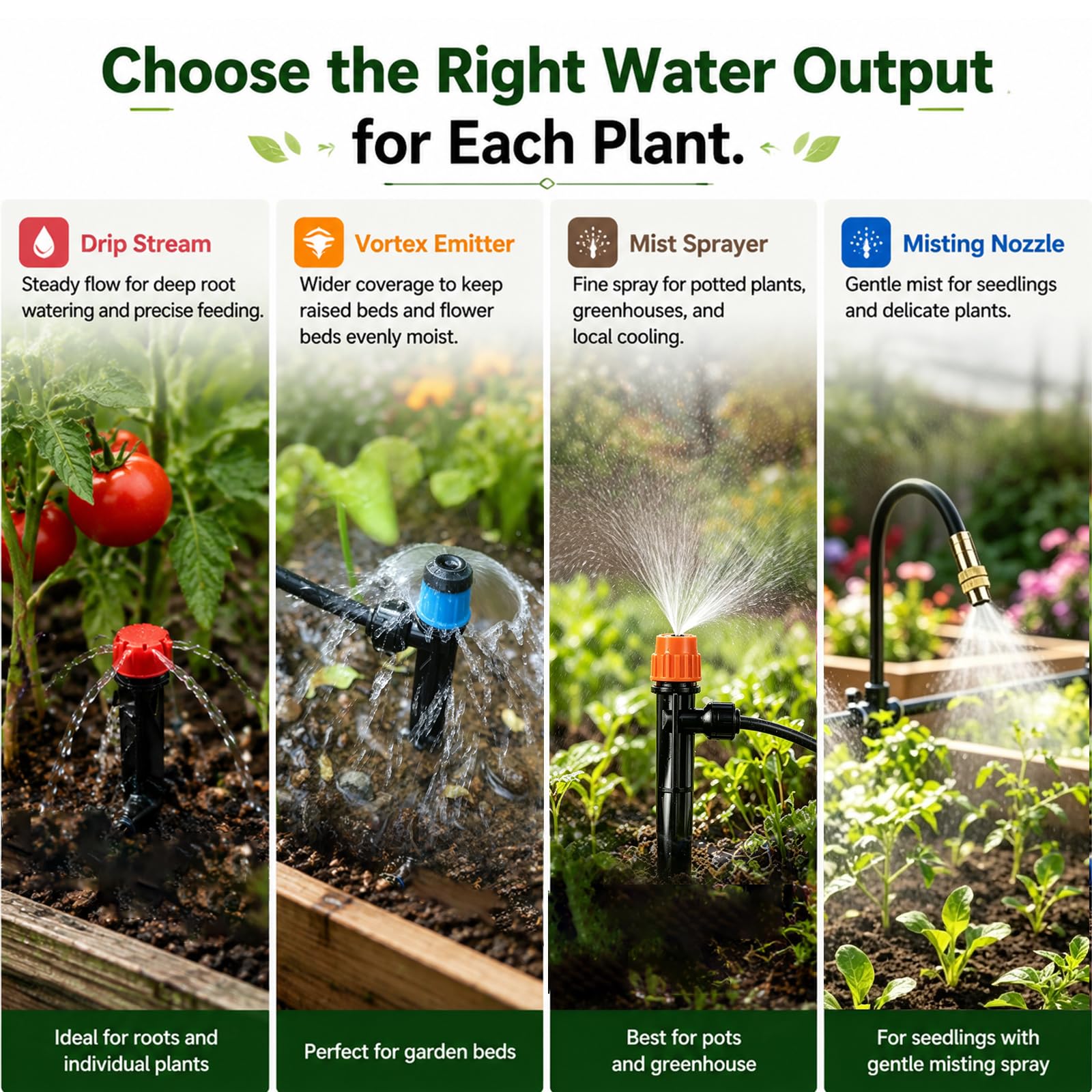 Sistema di irrigazione a goccia da 60 m, kit di irrigazione da giardino con tubo principale da 1,27 cm, tubo da 197 m, 40 emettitori regolabili, nebulizzatori e spruzzatori per serre per