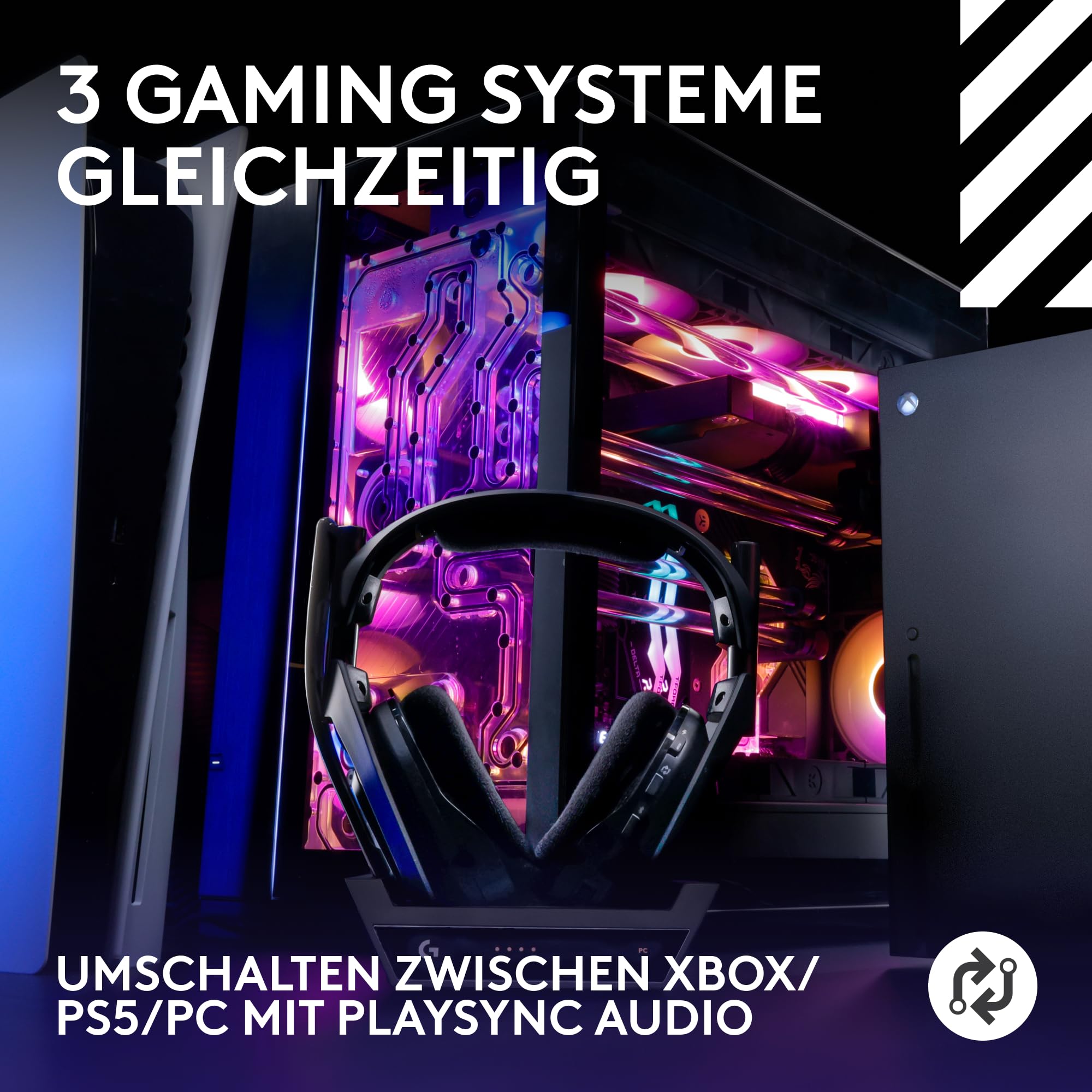 Logitech G Astro A50 LIGHTSPEED, Kabelloses Gaming-Headset + Basisstation (5. Generation), PRO-G GRAPHENE, 3-System-Umschaltung, USB-C, Xbox, PS5, PC/Mac, Nintendo Switch/Switch 2, Bluetooth - Schwarz - 3