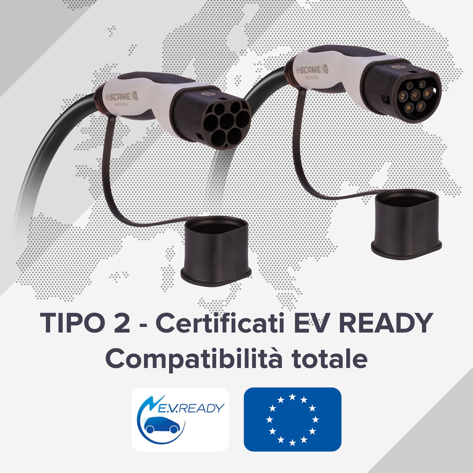 SCAME | Cavo Caricabatterie Auto Elettrica - Connessione Monofase Cavo Tipo 2 a Tipo 2 - 7,4 Kilowatt - 32 Ampere - Lunghezza 5 Metri