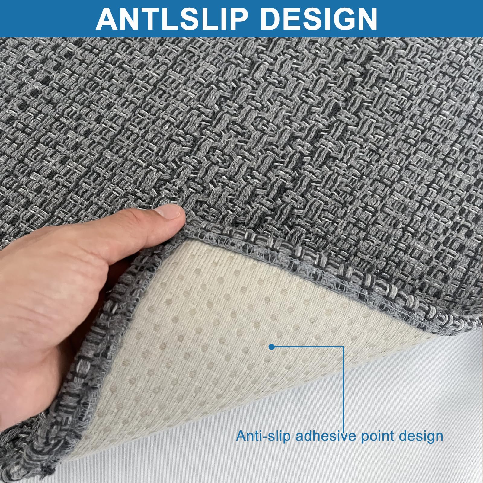 Teppich Läufer 120x180cm, Küchenteppich waschbar rutschfest, Flur Teppich Absorbierend, dauerhaft & antistatisch, Küchenläufer für Eingang, Küche, Wohnraum,Grau