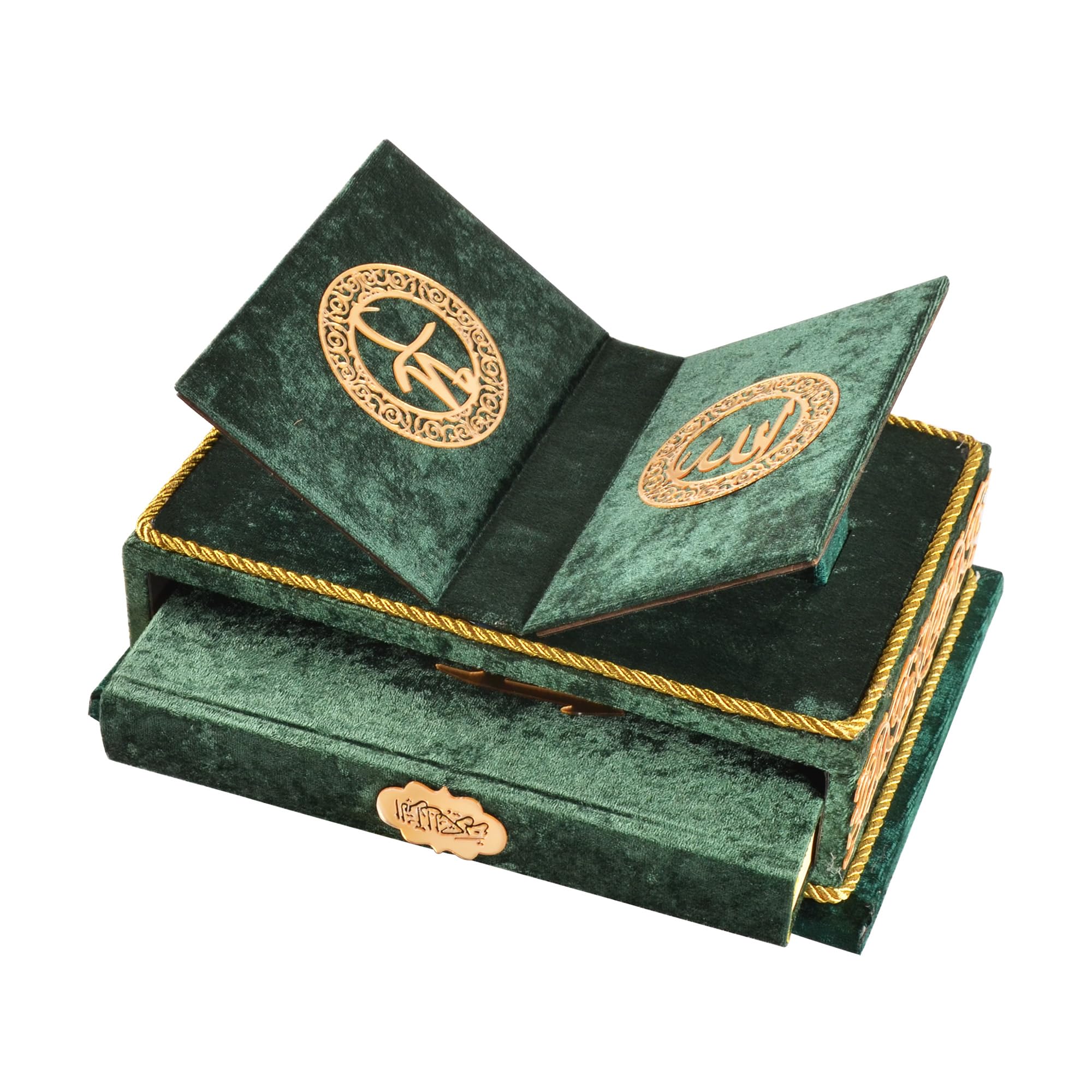 Libro del Corano con supporto in legno Rahle - Set regalo islamico con copertina rigida verde per Eid, Ramadan, uomini e donne musulmani