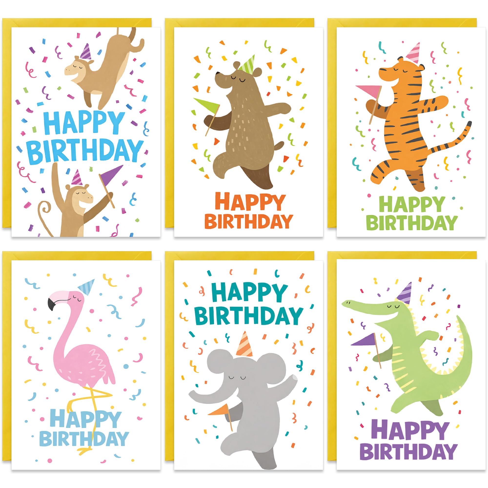 20 Children Birthday Cards with Envelopes, Fun Colourful Animal Cartoon Designs, Eco-friendly, Blank Assorted Greeting Notecards for Kids Adult Male Female,