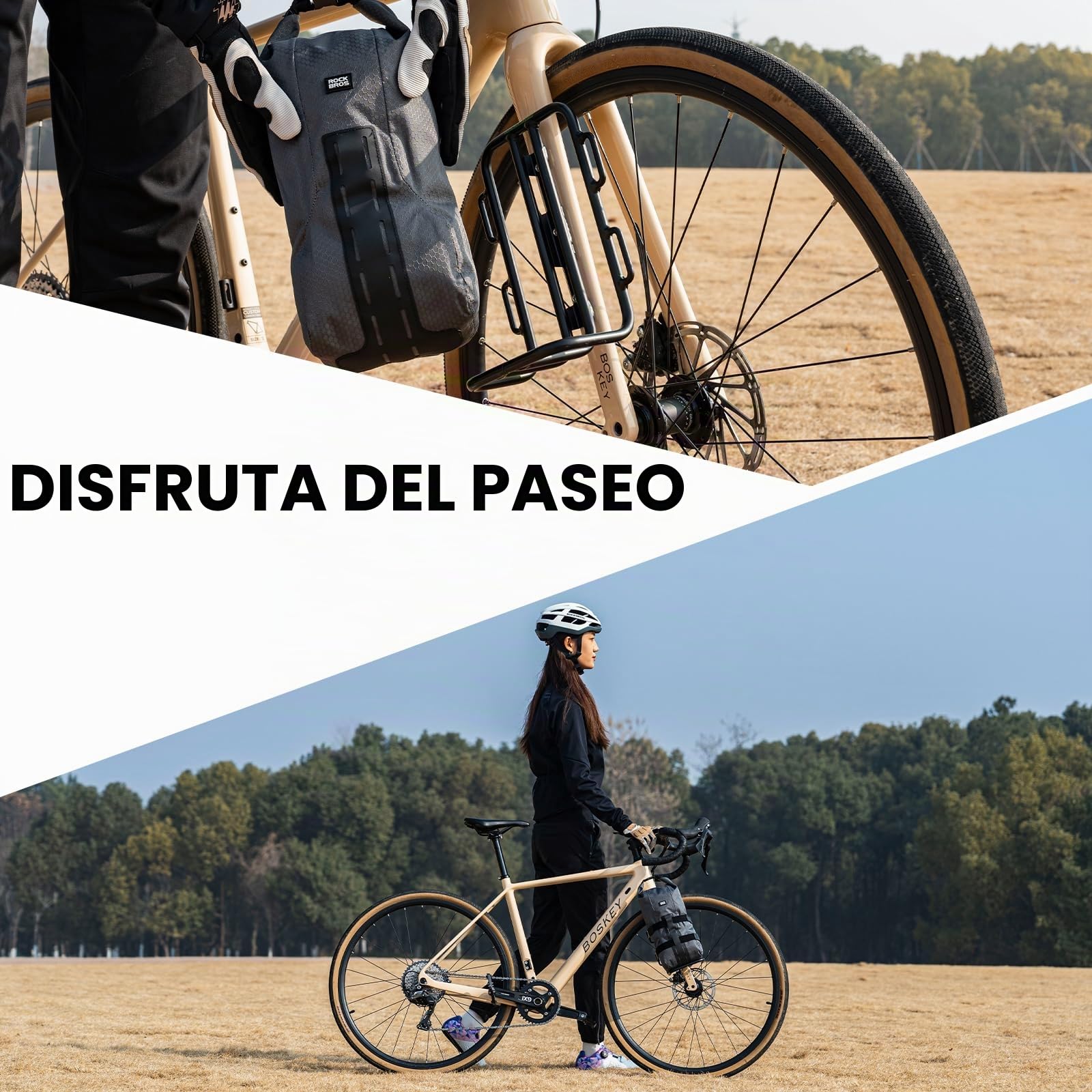 ROCKBROS Portaequipajes Delantero Bicicleta y Bolsa para Horquilla Resistente al Agua, Portabultos de Aluminio para Bikepacking Ciclismo