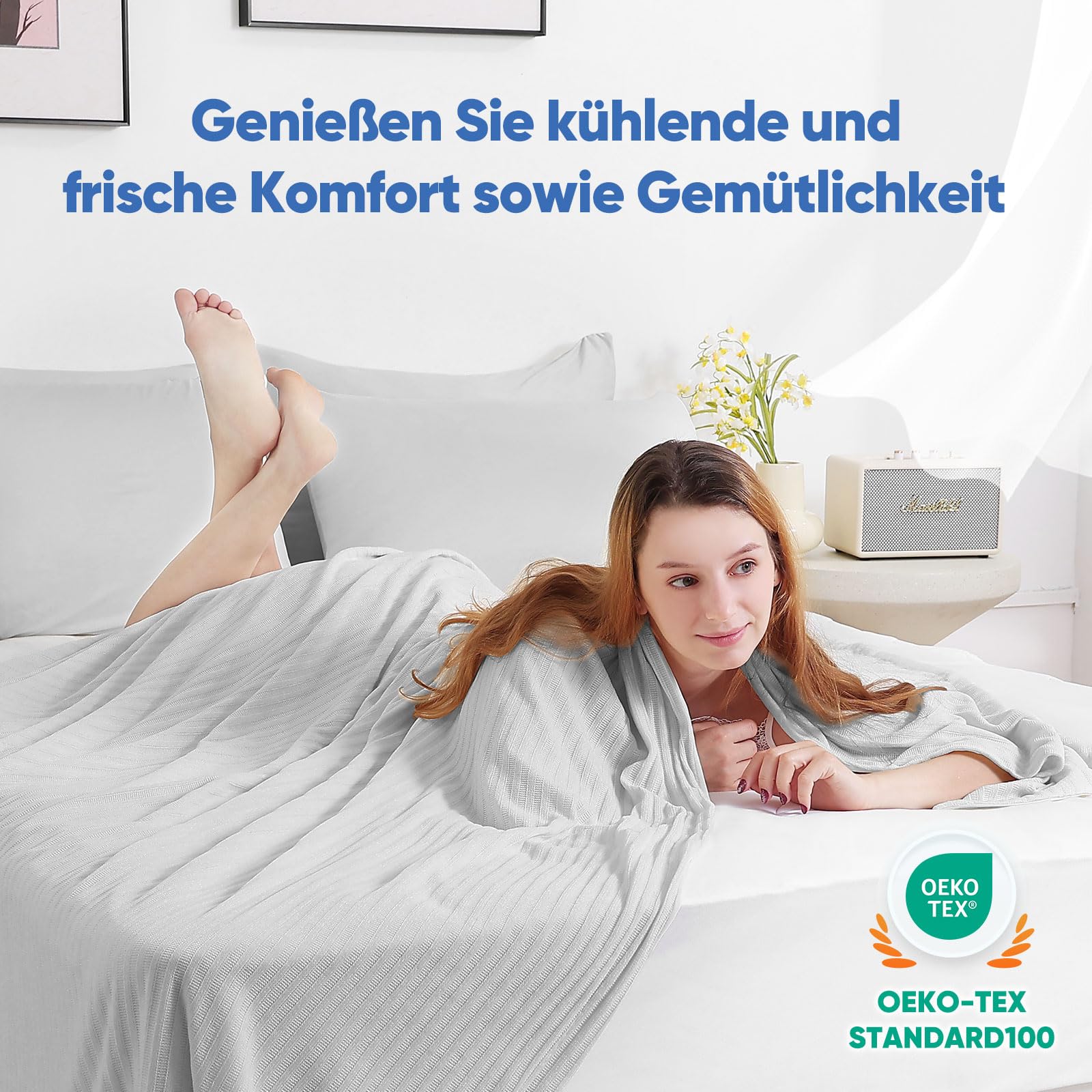 Marchpower Chenille Kühldecke 200 x 220cm, 2in1 doppelseitige Sommerdecke, Q-Max>0,5 mit Arc-Chill 3.0 Kühlfasern, mit Sofortiger Kühleffekt, Atmungsaktiv & Leicht für Sofa, Bett und Reise-Grau