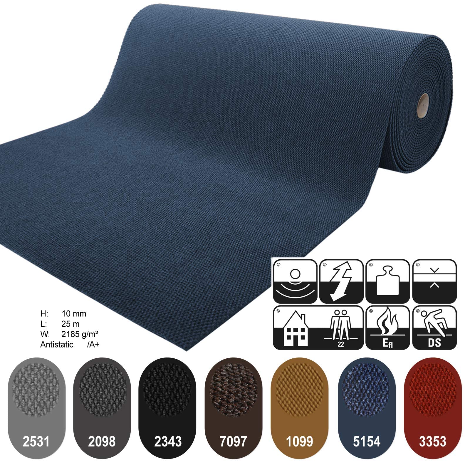 Hongkong chodnik zatrzymujący brud, towar sprzedawany na metry, antypoślizgowy chodnik, mata zatrzymująca brud, dywan kuchenny, dywanik kuchenny (niebieski, 200 cm x 100 cm)