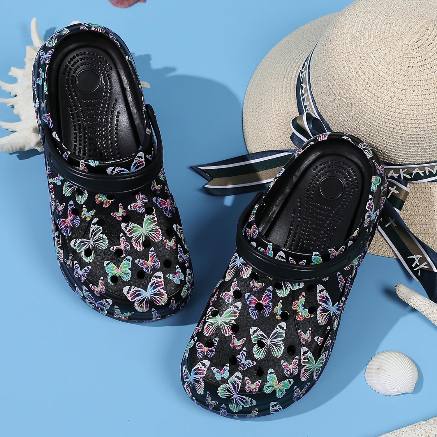 SECHRITE Womens Platform Graphic Clogs Garden Shoes Slip On Sandals Water Beach Outdoor Slippers Shoes with Removable Insole - Image 2