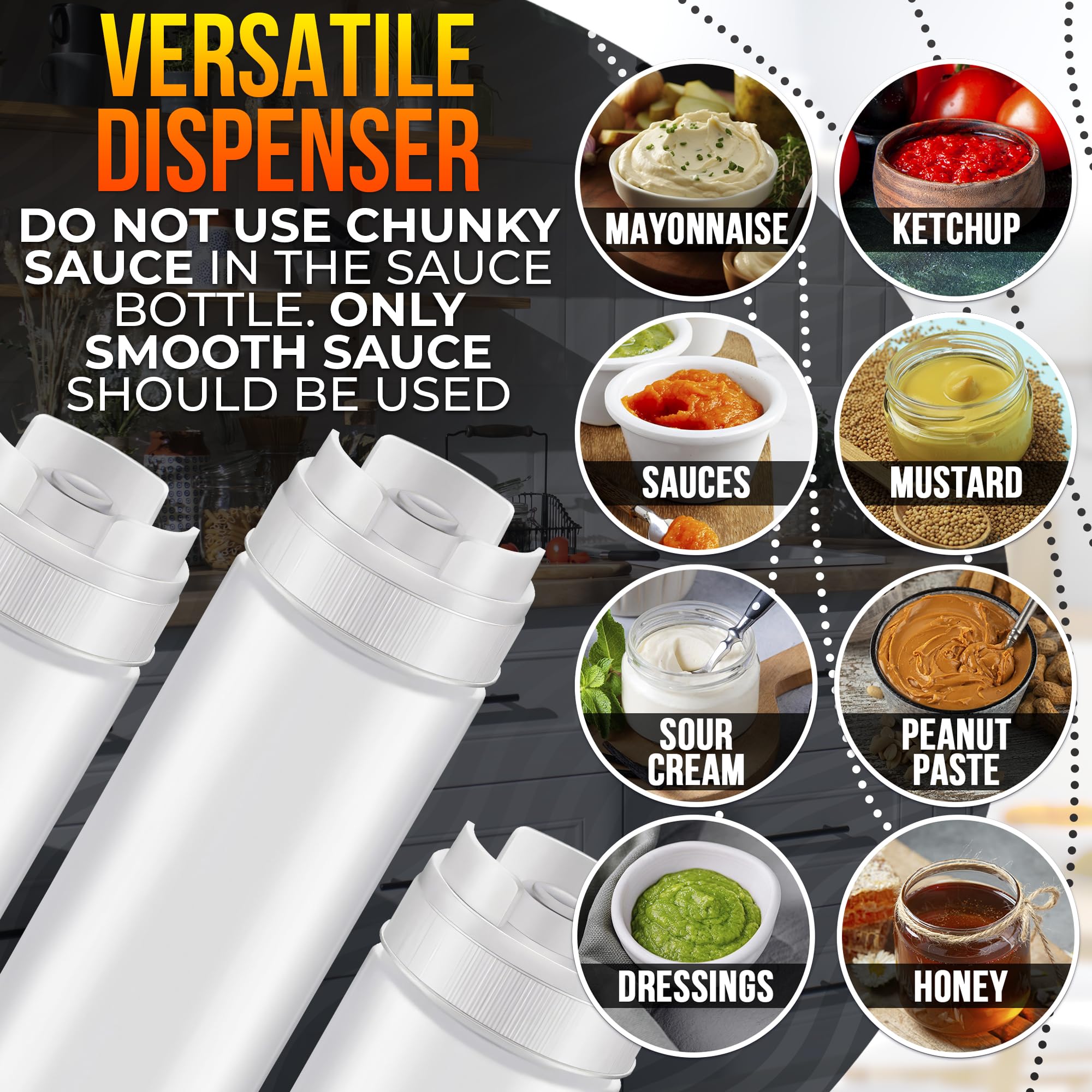 6 botellas de condimentos exprimibles de 16 onzas – Botellas de plástico de 16 onzas para líquidos, salsa de pizza, recipientes reutilizables para salsas, dispensador de salsa, botellas transparentes