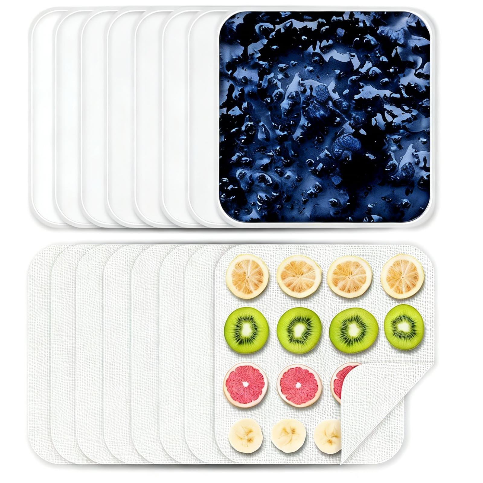 16 Pezzi Fogli Disidratatore in Silicone, 28 x 28 cm Pellicole Antiaderenti con Bordo, Riutilizzabili BPA-Free, Tappetini a Rete per Essiccatore di Frutta, Alimenti, Cottura al Forno
