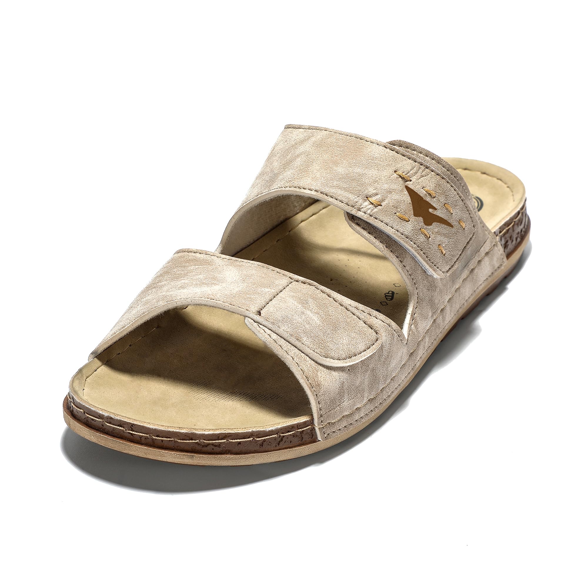JOMIX Pantoletten Herren Türkische Hausschuhe Clogs Sommer Leder Sandalen mit Klettverschluss Bequeme Pantoffeln Outdoor Slippers