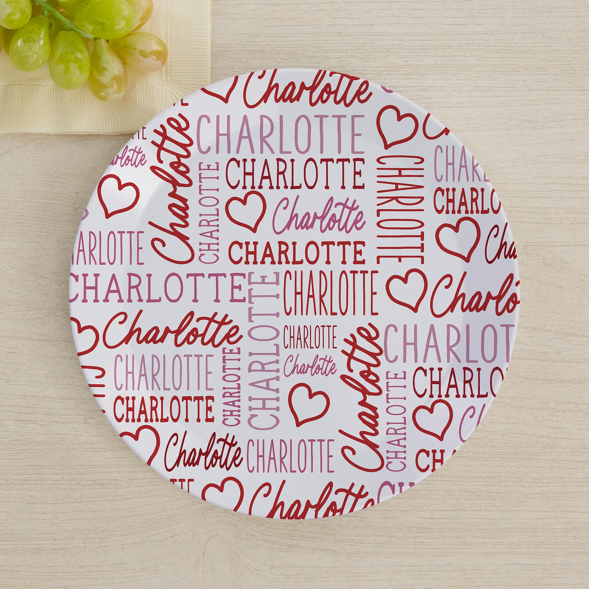 Personalization Universe Repeating Name Heart Personalized Kids Plate