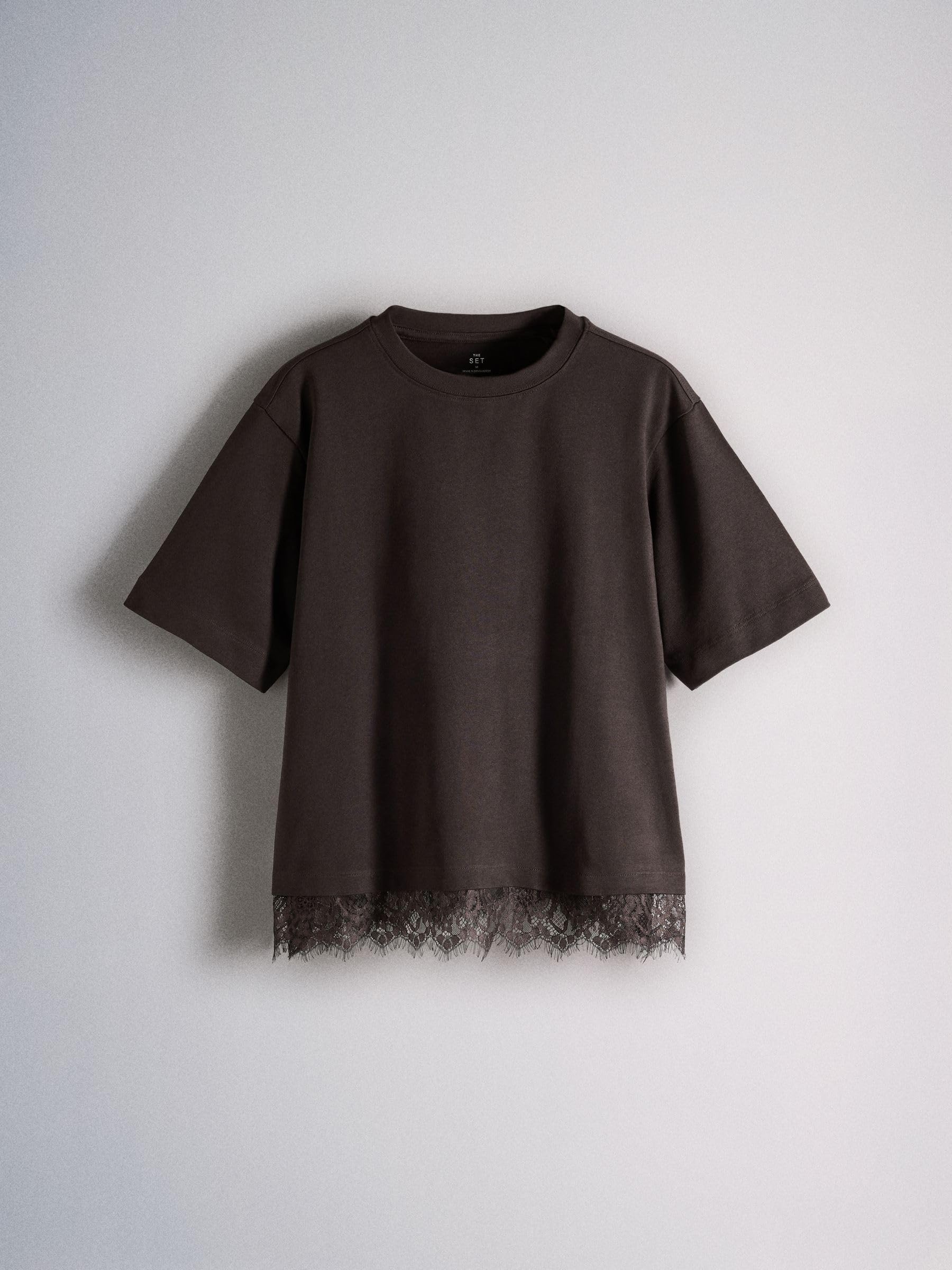 THE SET Donne Confezione da 3 T-Shirt Leggere con Finiture in Pizzo