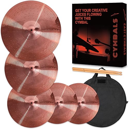 Paquete de platillos, juego de platillos de 14, 16, 18, 20 pulgadas (5 piezas) Bolsa de platillos incluida (dorado)