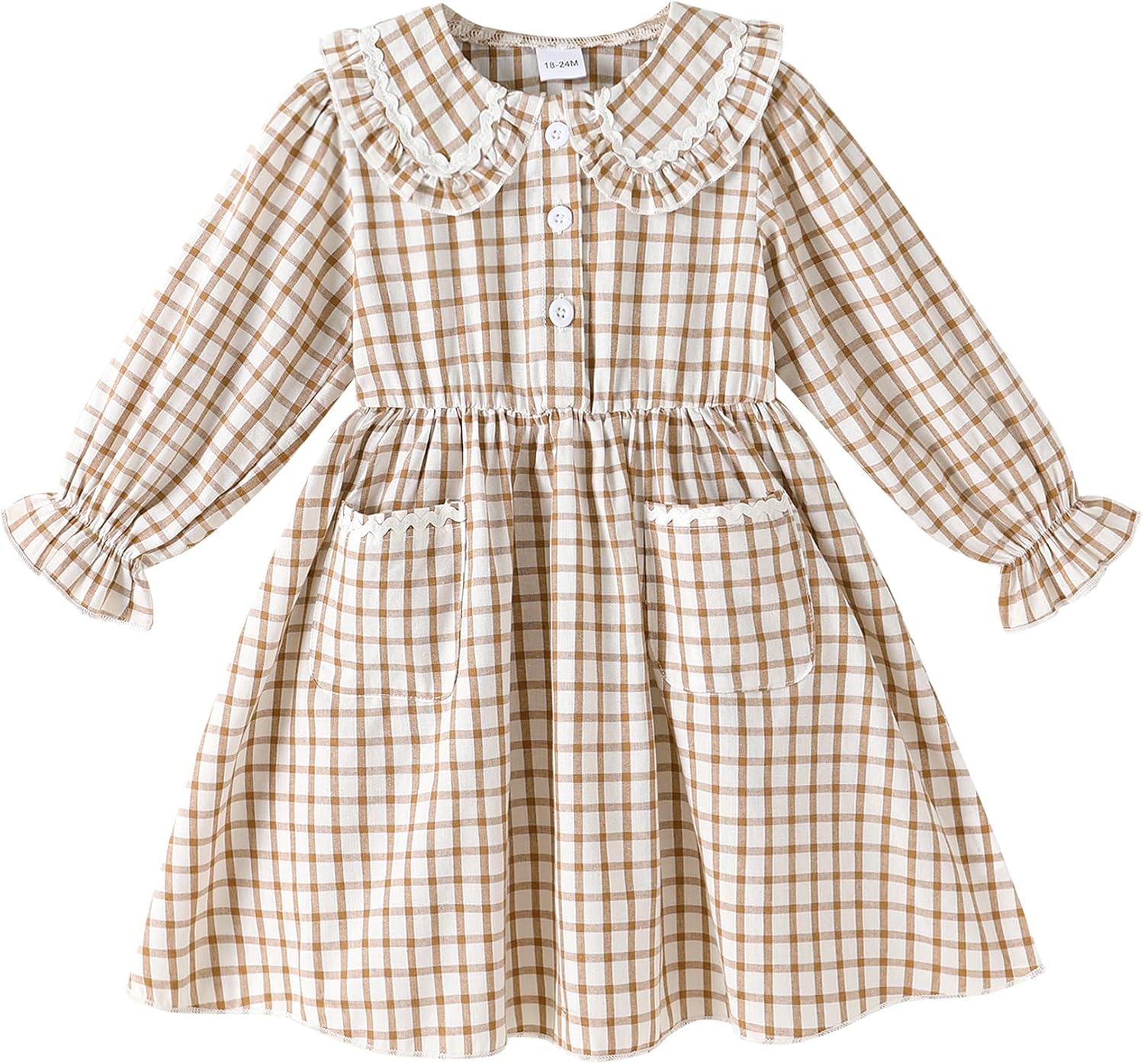 Happy Town Toddler Girl Peter Pan Collar Long Sleeve Dress 18M-6T