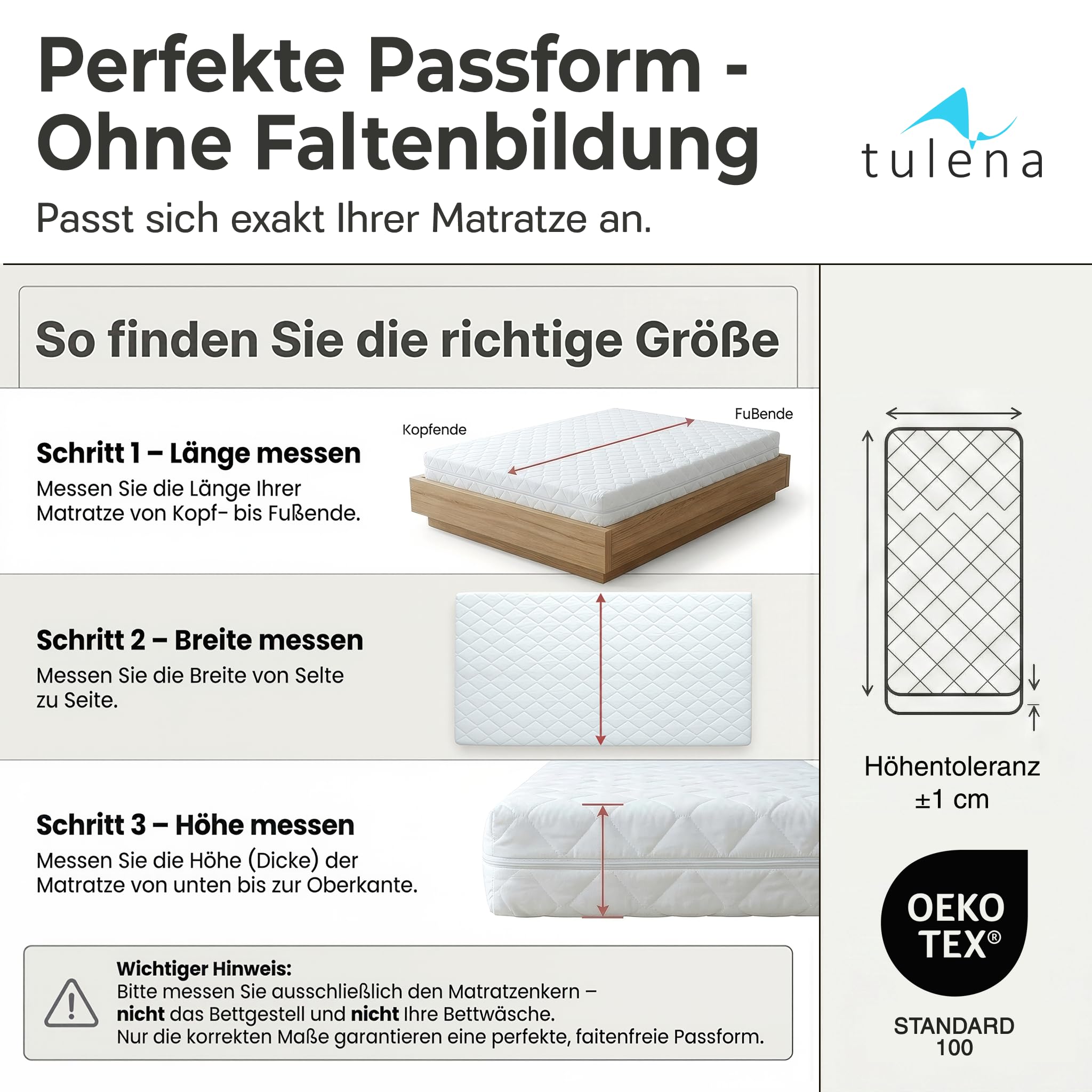 TULENA Matratzenbezug 90x200 cm Matratzenschoner mit Reißverschluss | angenehm weich, gut verarbeitet | als Ersatz Bezug | beide Seiten versteppt Doppeltuch