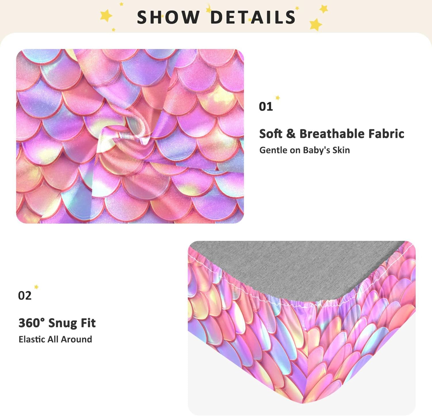 Sea Mermaid Fishes Scale Crib Sheets Soft Breathable Fitted Cotton Baby Crib Sheets Mattress Cover for Girl Boy, 52" x 28" x 9"