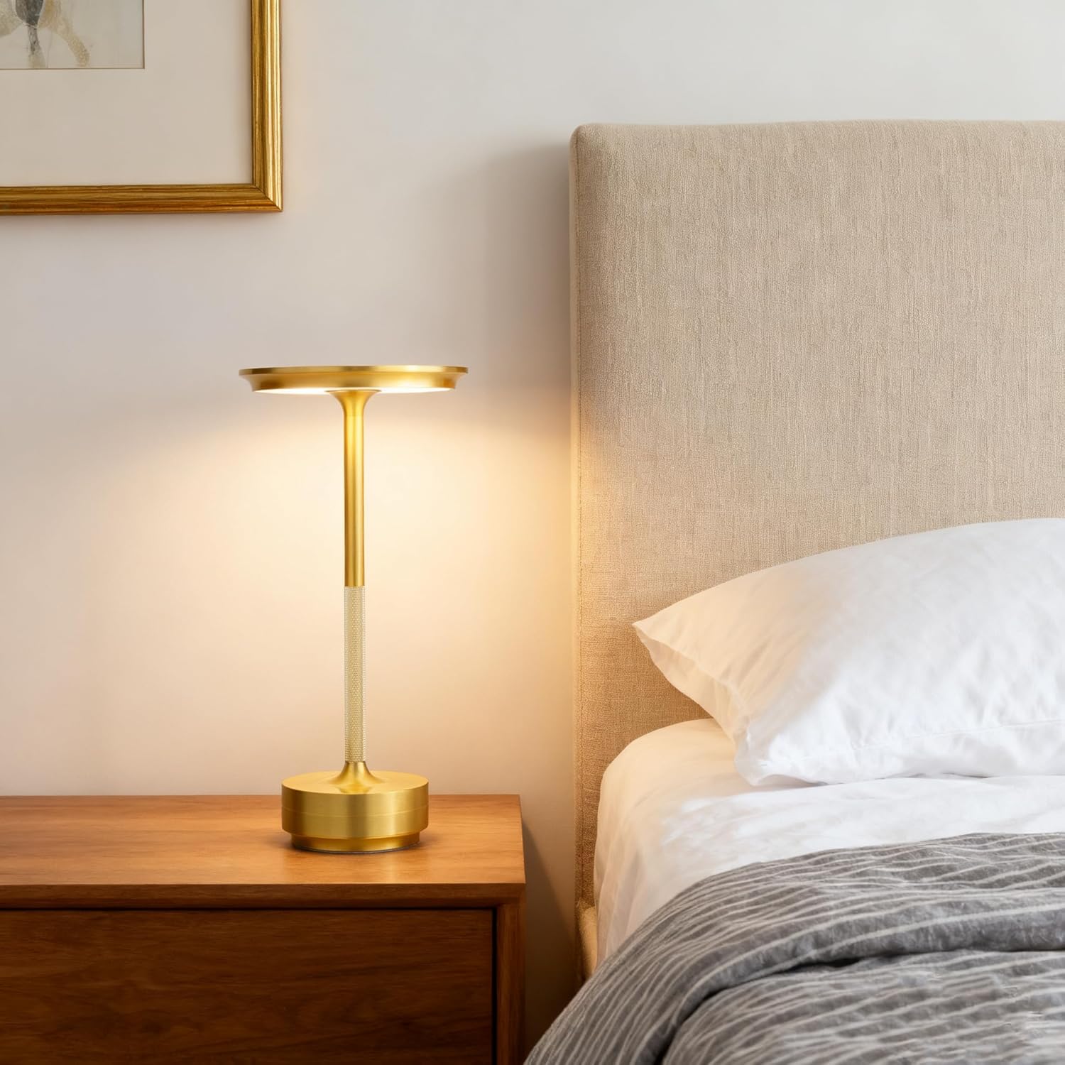 UdoUto Cordless Table Lamp Rechargeable - 5000mAh Battery Operated LED Table Light with Touch Stepless Dimming & 3 Color Modes - Portable Gold Metal Outdoor Lamp for Patio, Restaurant, Bedroom