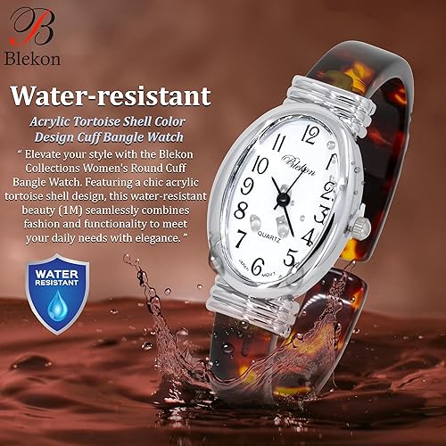 Miniatura 3 de Blekon Collections - Reloj de pulsera para mujer, redondo, ovalado, rectángulo, con forma de caja acrílica, diseño de concha de tortuga