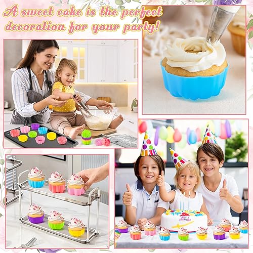Miniatura 6 de R HORSE Paquete de 42 moldes de silicona para cupcakes con forma de múltiples flores, moldes antiadherentes para hornear muffins, moldes lavables