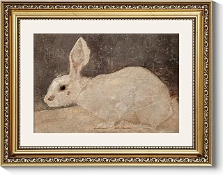 ARPEOTCY Vintage Gold Framed Wall Art, Easter White Rabbit Paintings, Aesthetic Canvas Picture Prints Artwork with Frame, Classical Victorian Wall Decor for Living Room Bathroom Bedroom 11x14 inch
