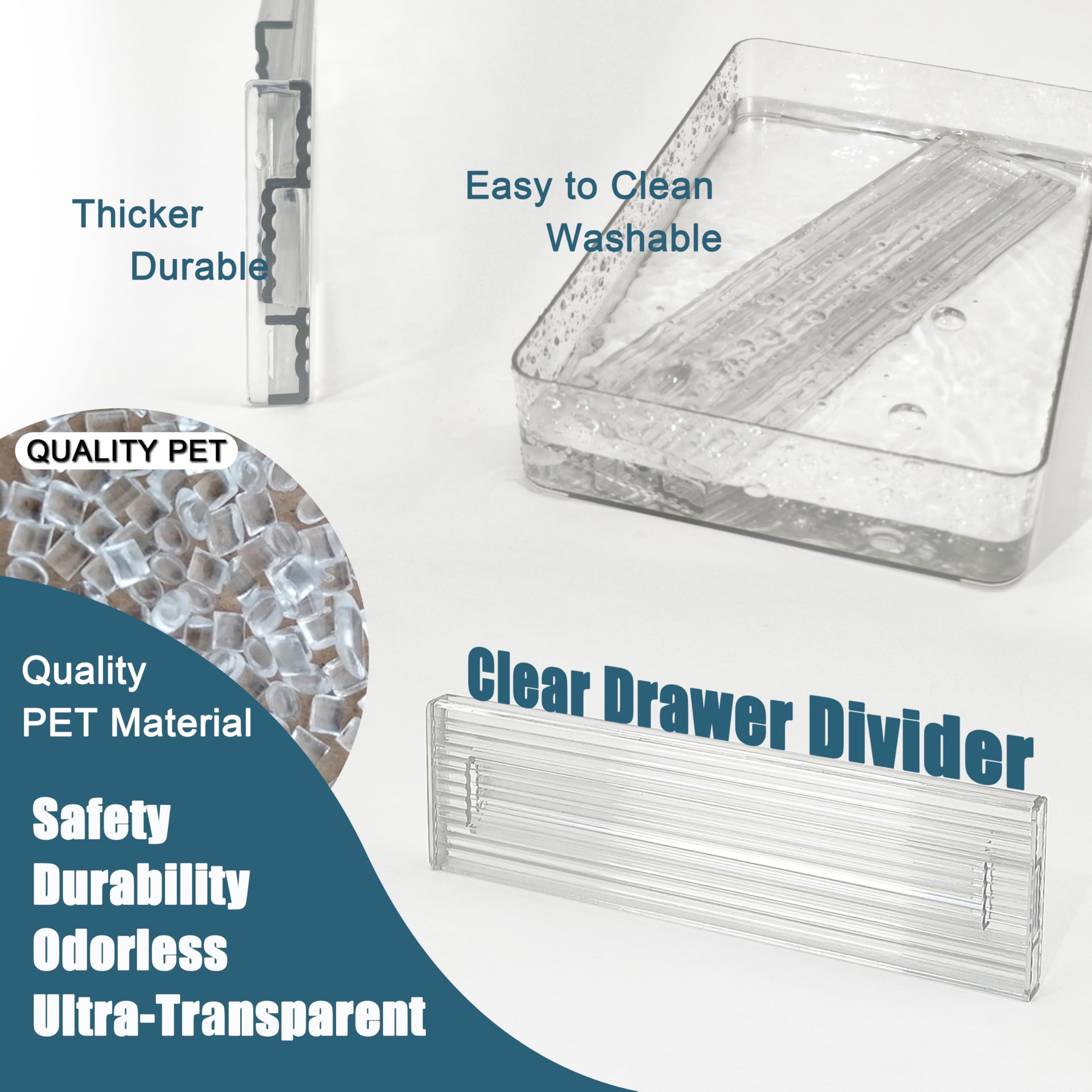 Divisores de cajones transparentes expandibles, 3.1 pulgadas de altura, separadores de cajones ajustables de 11-19 pulgadas, organizadores de tocador expandibles en dormitorio, baño, armario,