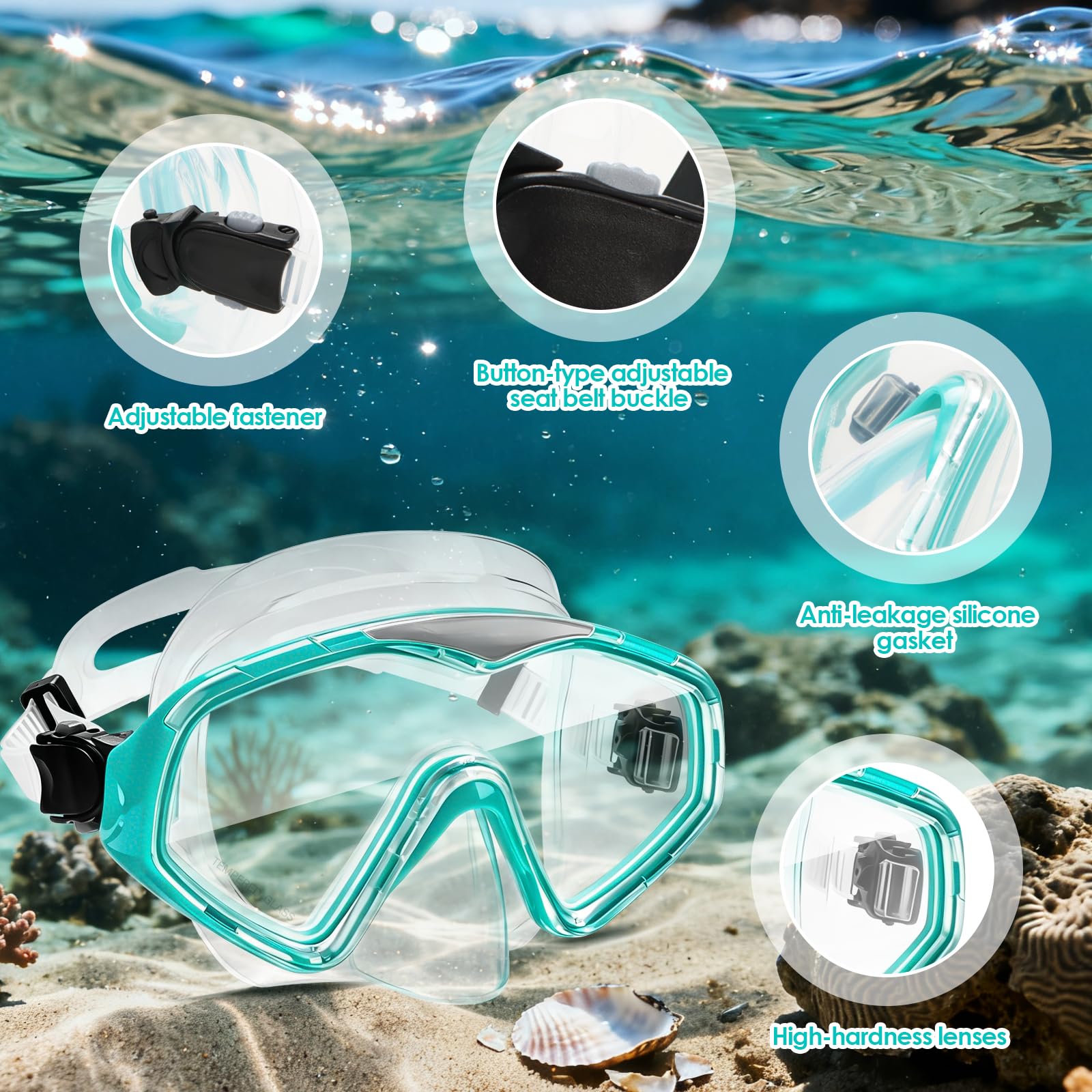 Sprzęt do snorkelingu dla dorosłych, zestaw do snorkelingu z suchą rurką z panoramicznym widokiem szerokokątnym 180°, maska do nurkowania bez zaparowania, profesjonalny sprzęt do snorkelingu do