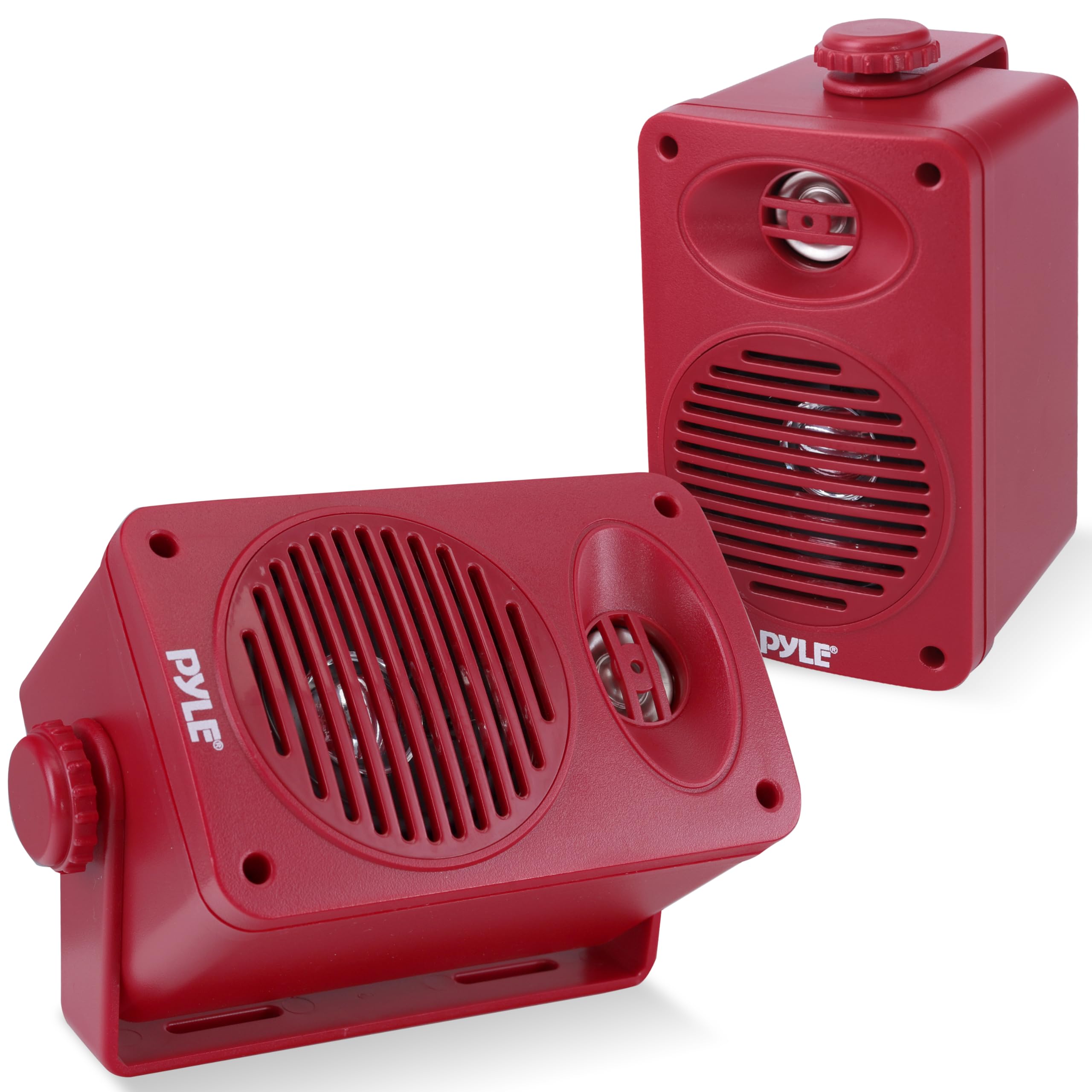 Pyle 200 Watt Bluetooth Indoor Outdoor Speakers Pair - Dual Waterproof 3.5” 2-Way Full Range Speaker System w/ 1/2” High Compliance Polymer Tweeter | Home, Boat, Marine, Deck, Patio, Poolside (Red)-image-35