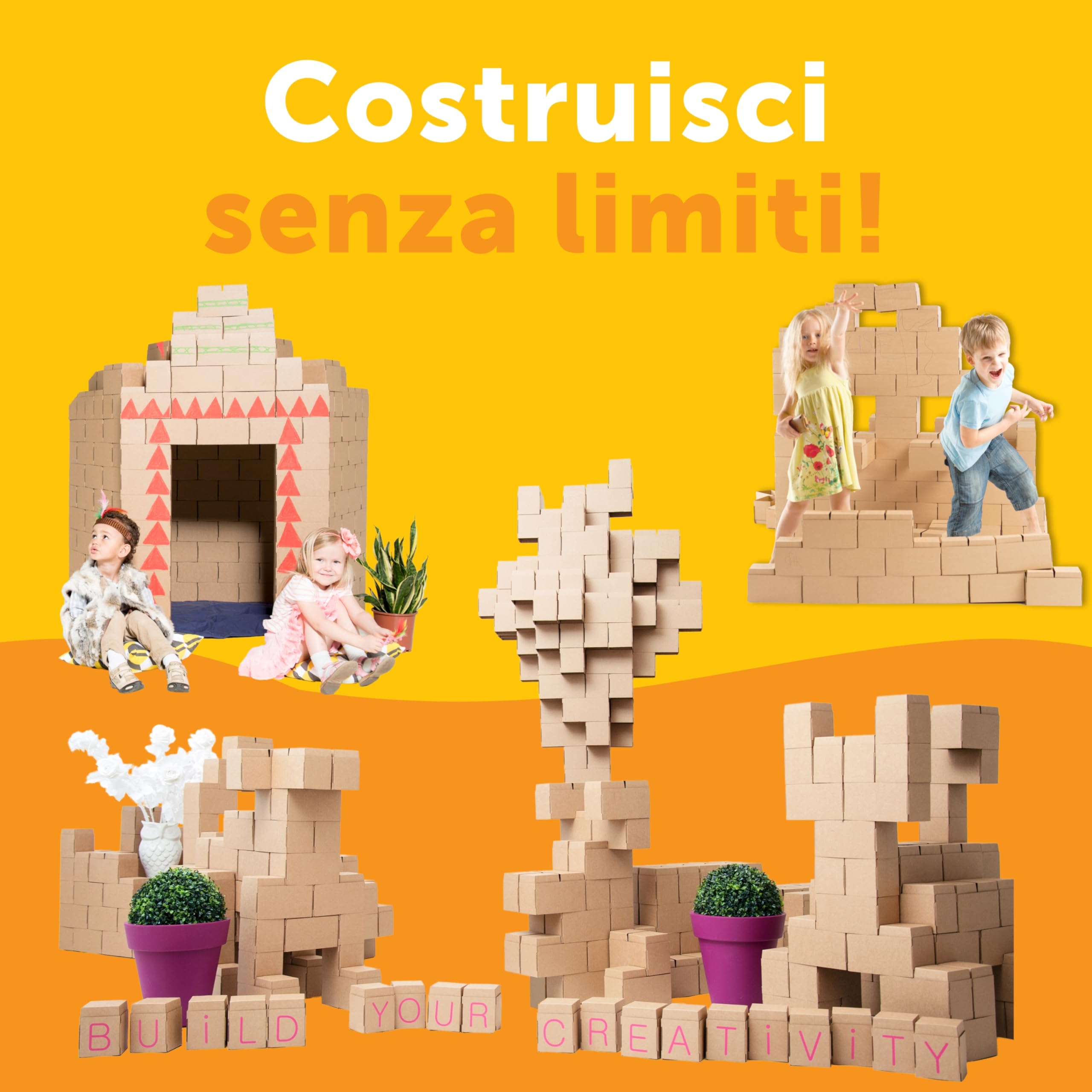 GIGI Bloks 200 Mattoncini Costruzioni Grandi per Bambini XXL Impilabili & Incastro | Cartone Blocchi Costruzioni per Bambini Robusti e Facili da Montare | Grandi Giochi Montessori Creativi & Educativi