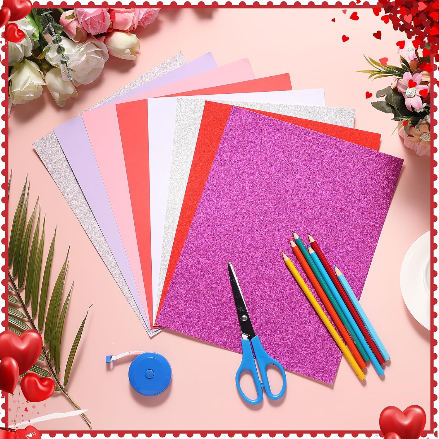 60 Sheets Red Pink Purple Cardstock 8.5x11 Glitter Card Stocks White Scrapbook Paper Sliver Purple Red Construction Paper for Crafts Greeting Cards Making School Office Home Supplies image 4