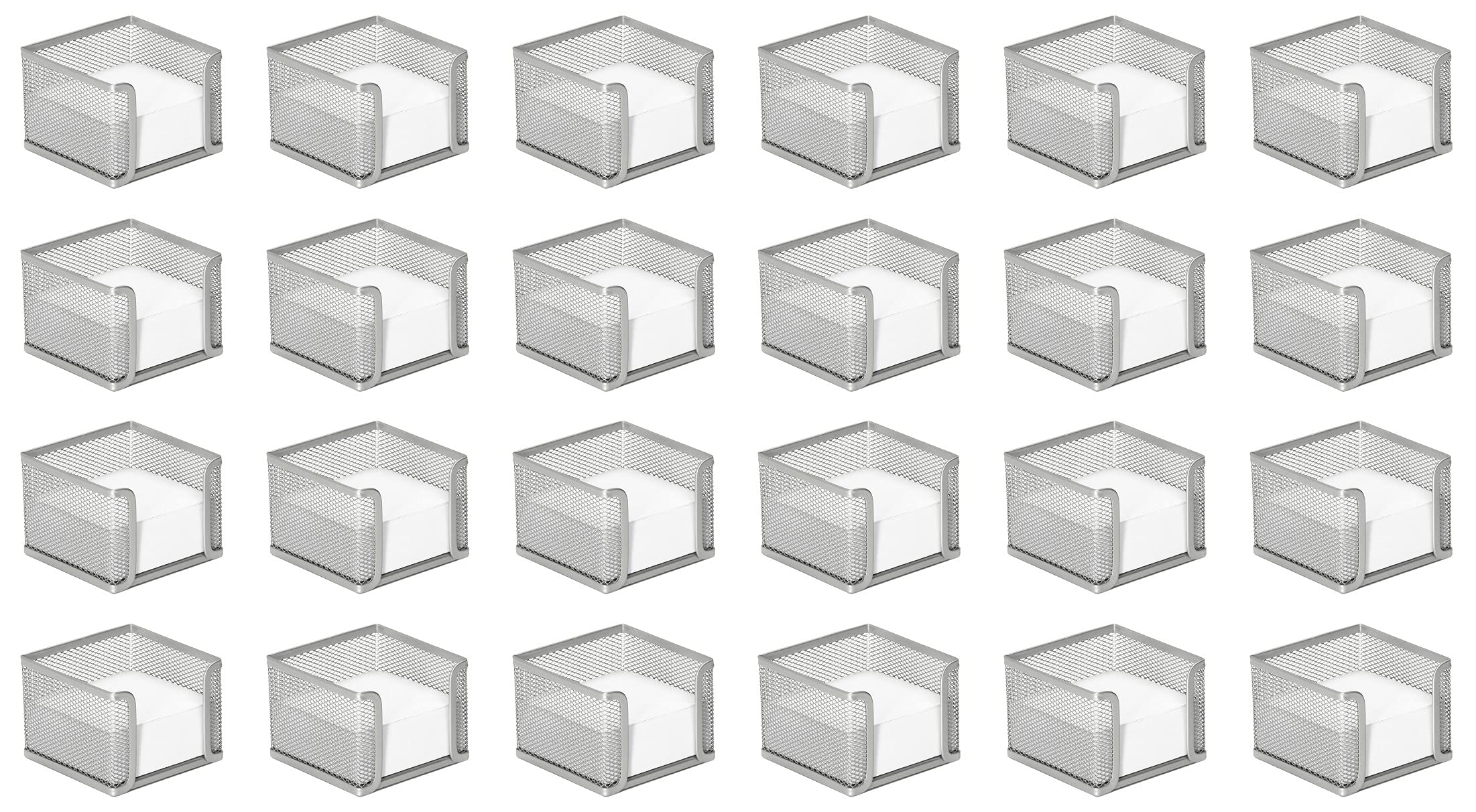 OSCO Silver Wiremesh Memo Pad Holder with 400 Sheets | 24 Pack | Desk Idea Pad | Message Taking | Note Dispenser | H8 x W10.5 x D11 cm |