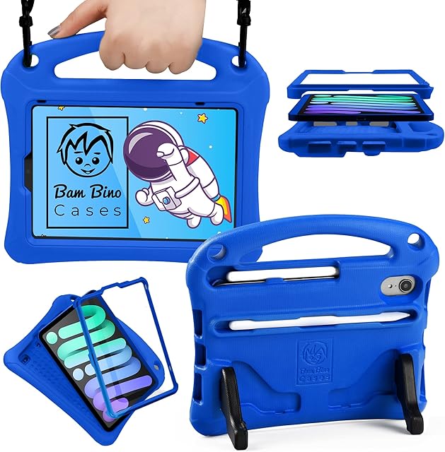 Bam Bino Space Suit Case for iPad Mini 6 Case Kids, iPad Mini 6th Generation Case for Kids | Designed in Australia, Made for Children | Screen Guard, Strap, Pencil Slot, Eco-Mailer